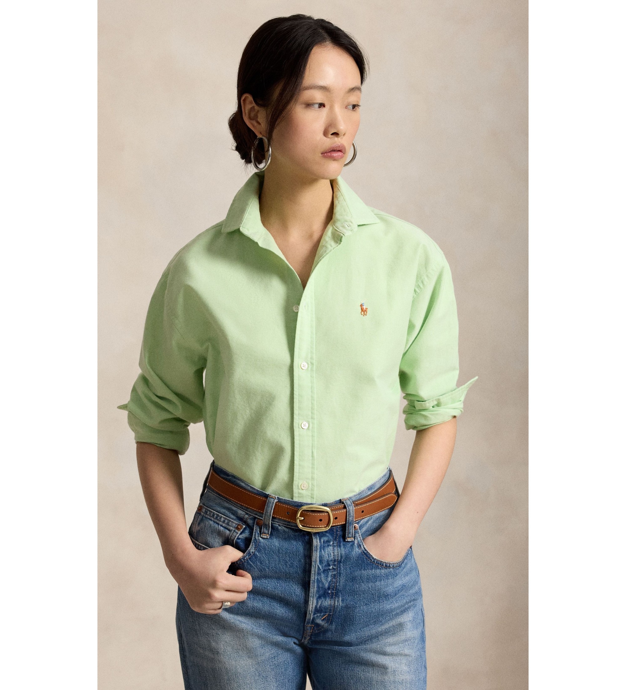 Polo Ralph Lauren für Damen. 211B28999004 Relaxed Fit Oxford-Hemd aus Baumwolle in Grün (M), Lässig, Langarm