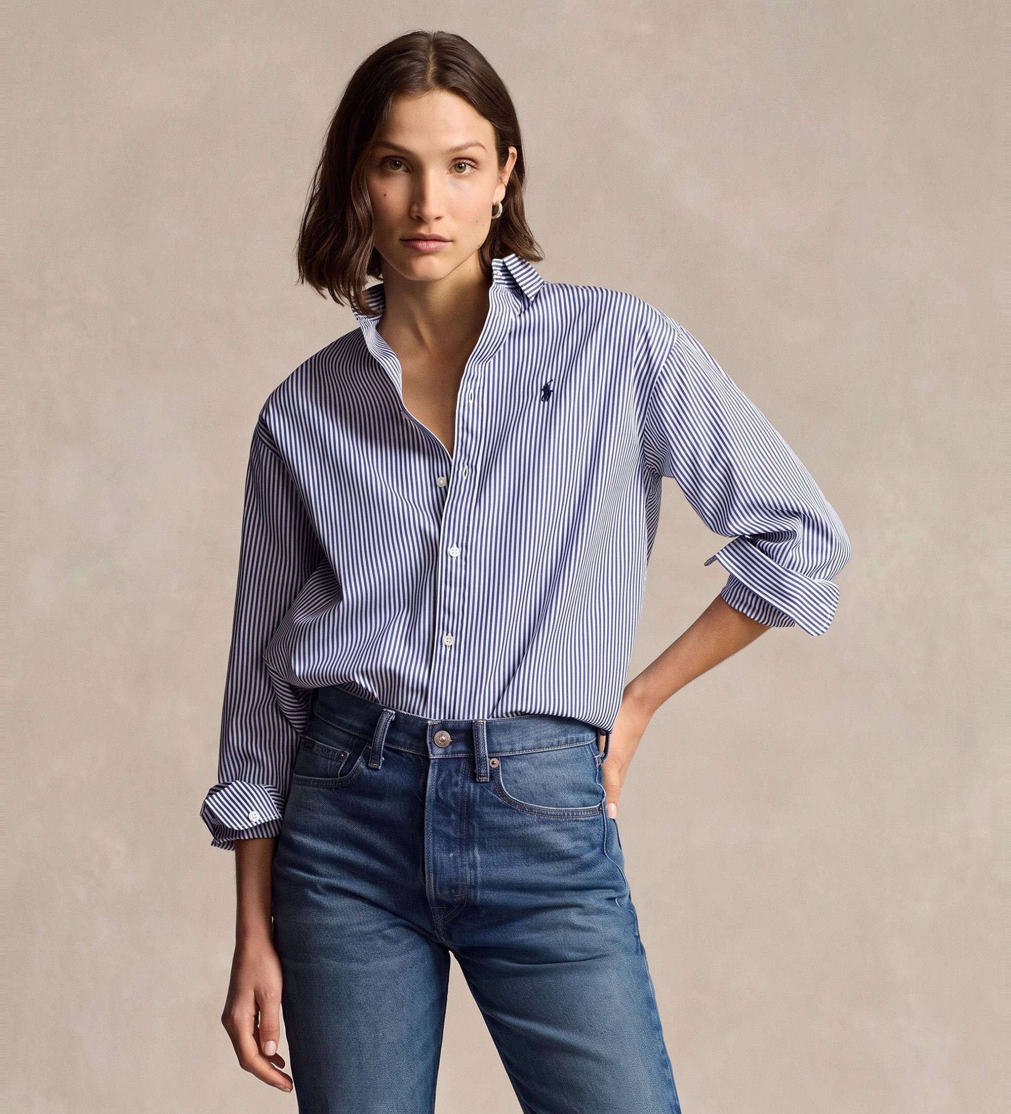 Polo Ralph Lauren für Damen. 211910743020 Gestreiftes Baumwollhemd Relaxed Fit blau (M), Lässig, Baumwolle, Langarm