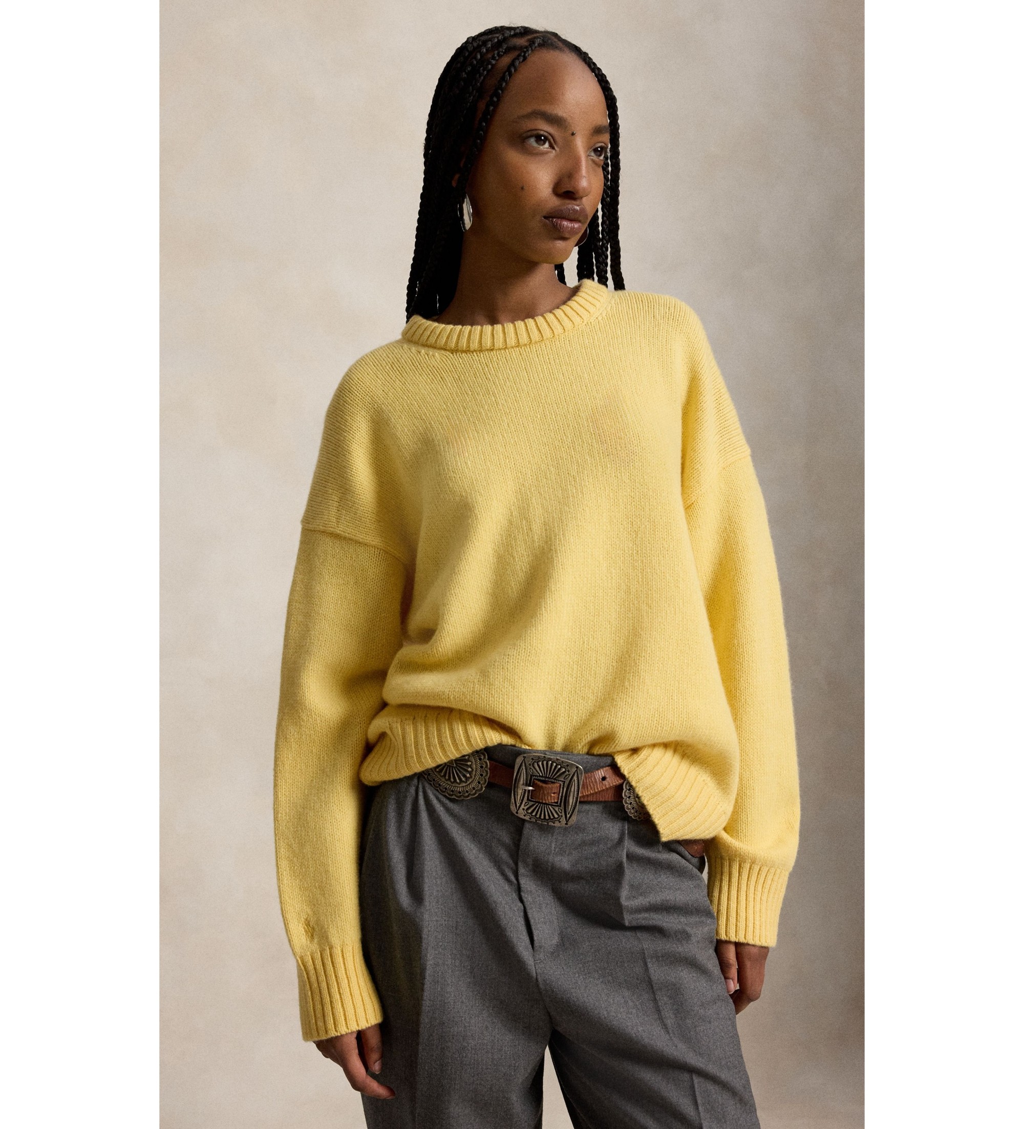 Polo Ralph Lauren für Damen. 211B17753001 Gelber Wollpullover mit Rundhalsausschnitt (M), Lässig, Wolle, Langarm