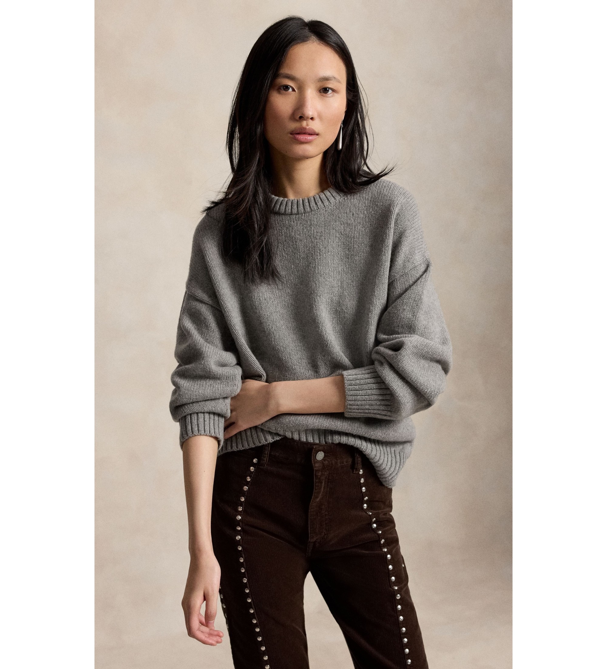 Polo Ralph Lauren für Damen. 211B17753002 Grauer Wollpullover mit Rundhalsausschnitt (S), Lässig, Wolle, Langarm