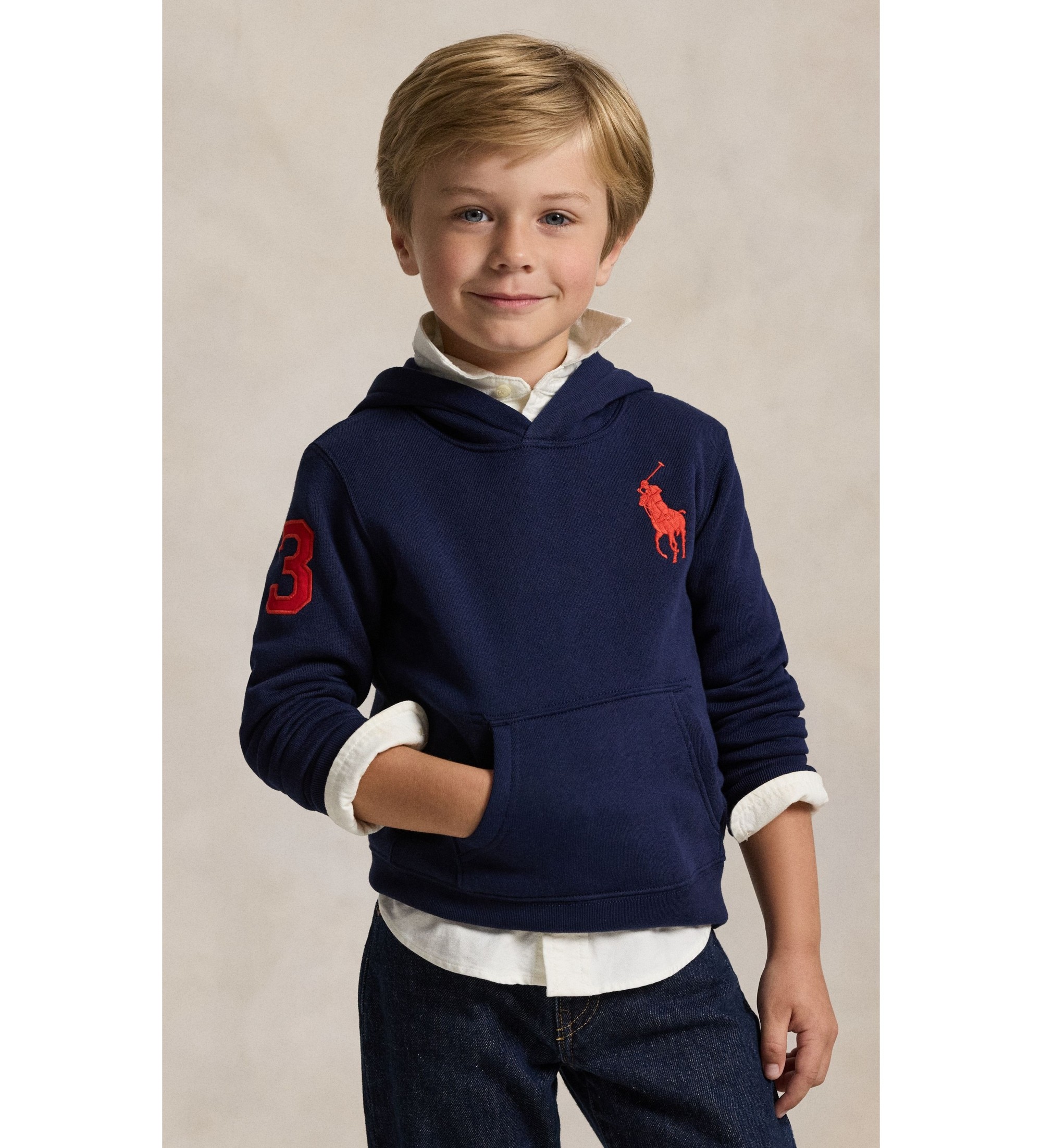 Polo Ralph Lauren für Jungen. 322979316005 Kapuzen-Fleece-Sweatshirt mit marineblauem Big Pony (2años= 94/100cm), Lässig, Sportlich, Baumwol