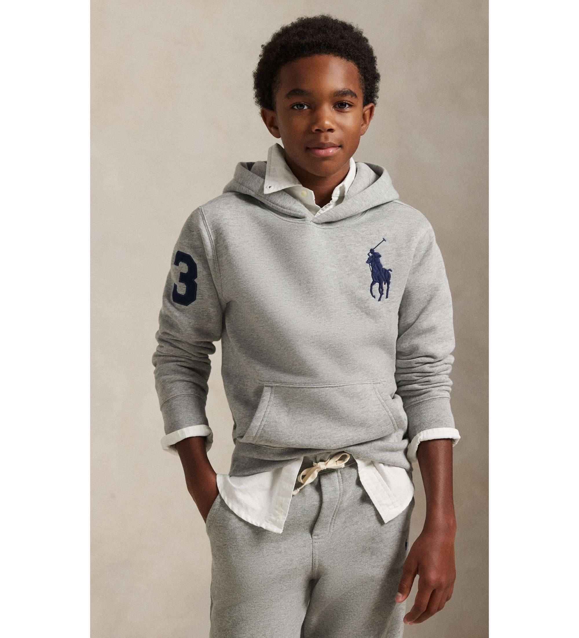 Polo Ralph Lauren für Jungen. 323979316001 Kapuzensweatshirt aus Frottee mit Big Pony in Grau ((S) 6/7años= 136/138cm), Lässig, Baumwolle, K