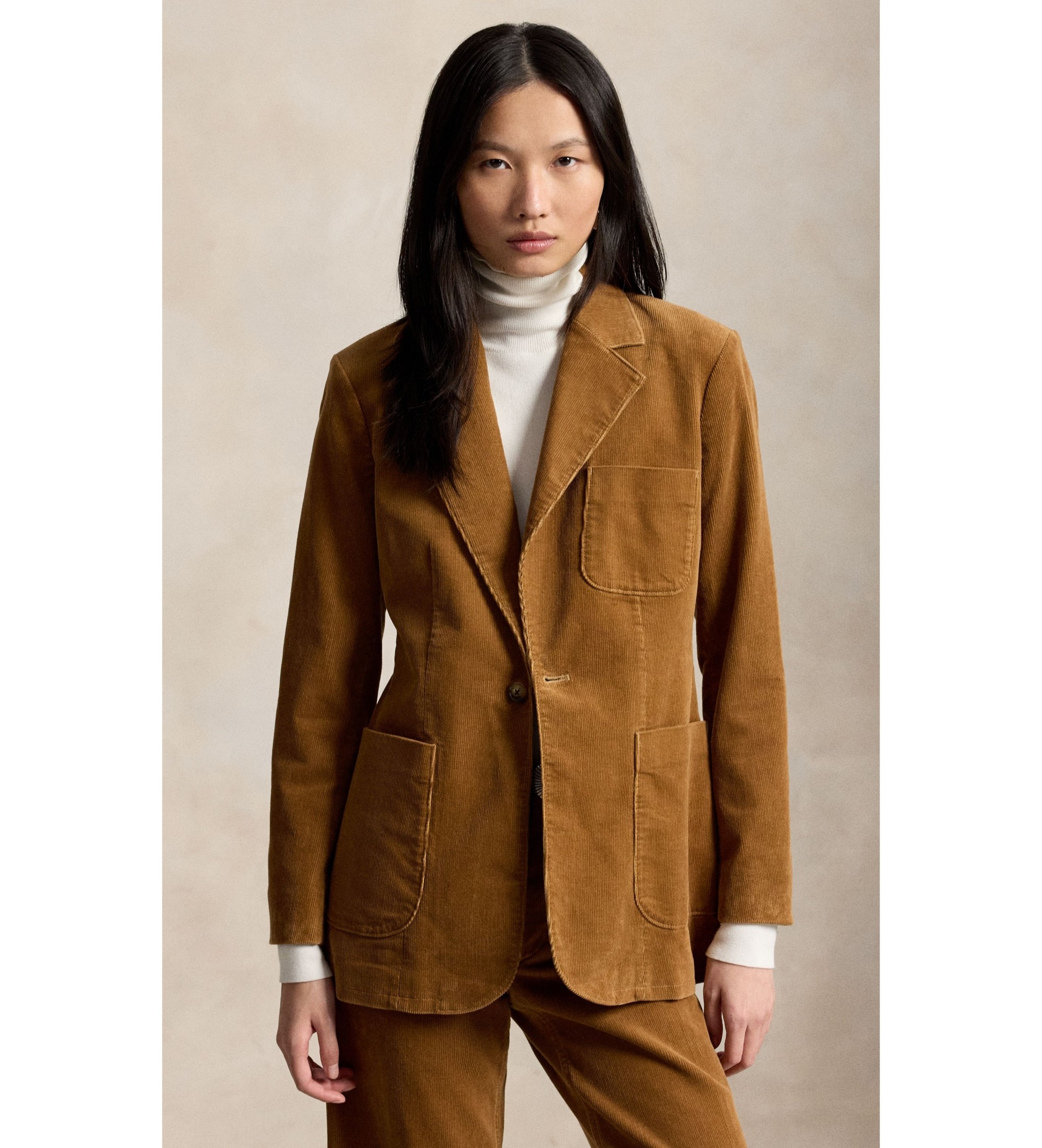 Polo Ralph Lauren für Damen. 211B17221002 Beiger Cordblazer mit einreihiger Knopfleiste (36), Lässig, Baumwolle