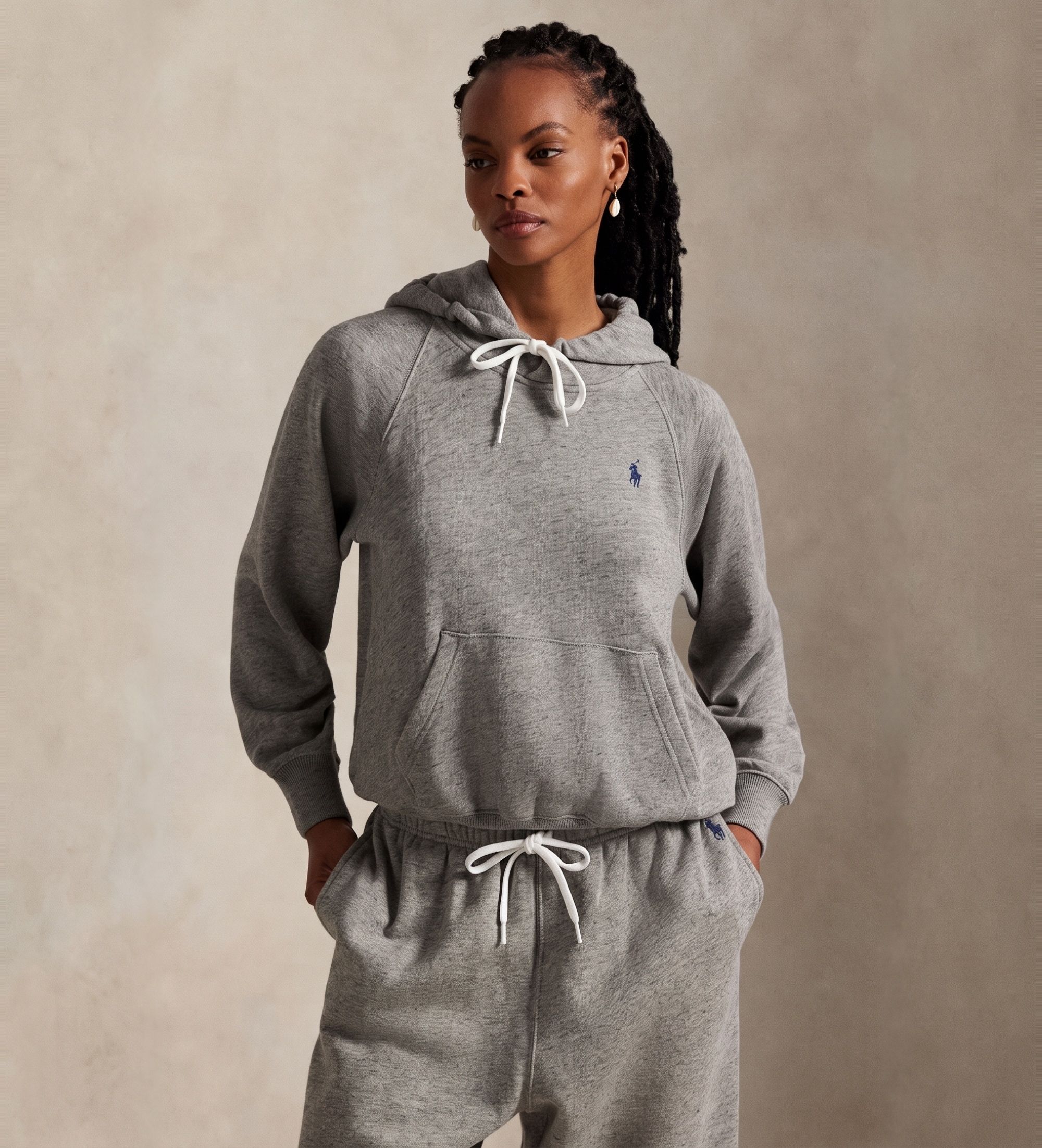 Polo Ralph Lauren für Damen. 211971691001 Leichter Fleece-Kapuzenpullover grau (S), Lässig, Baumwolle, Langarm