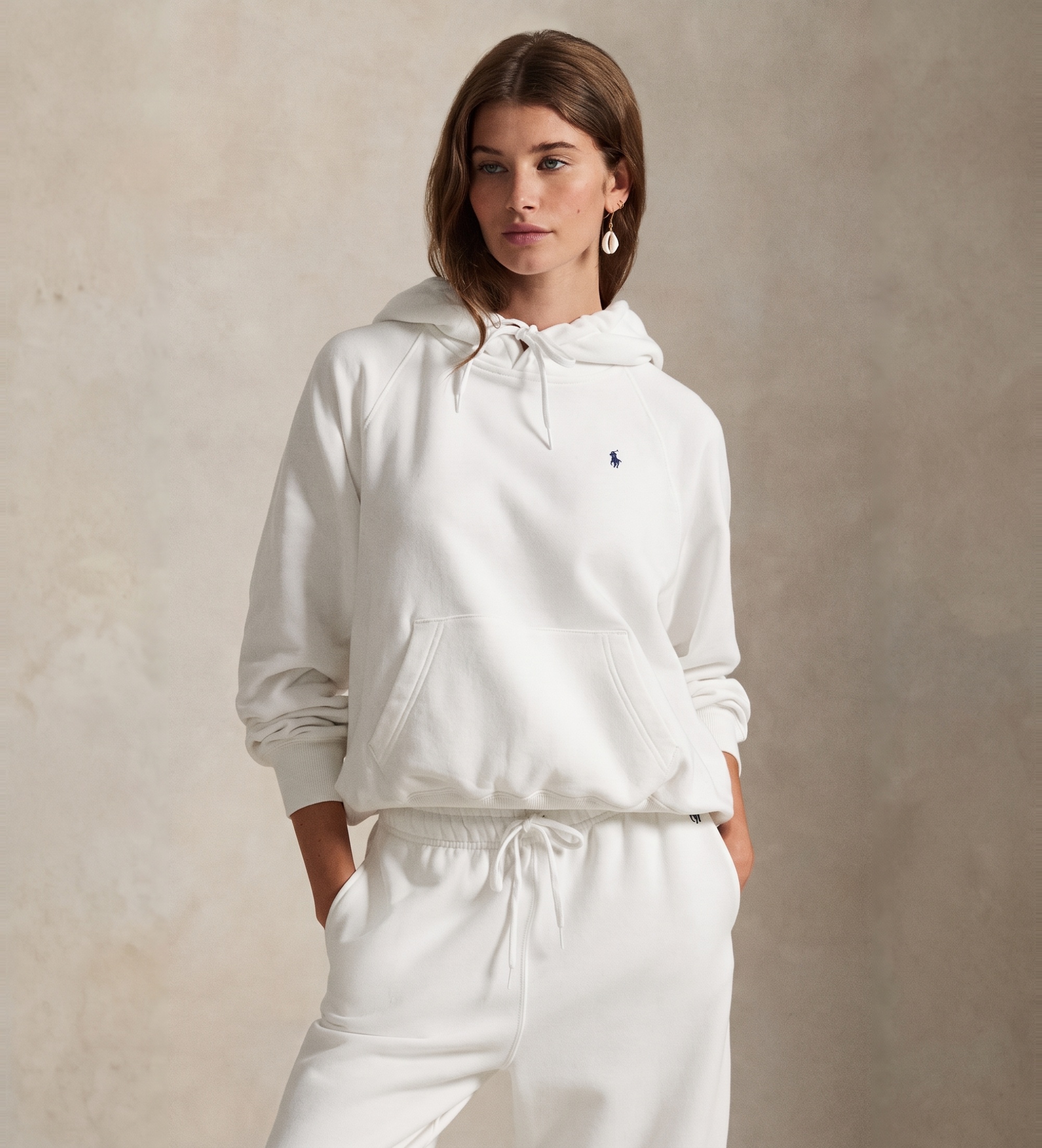 Polo Ralph Lauren für Damen. 211971691002 Leichtes Sweatshirt aus Fleece mit Kapuze, weiß (S), Lässig, Baumwolle, Langarm