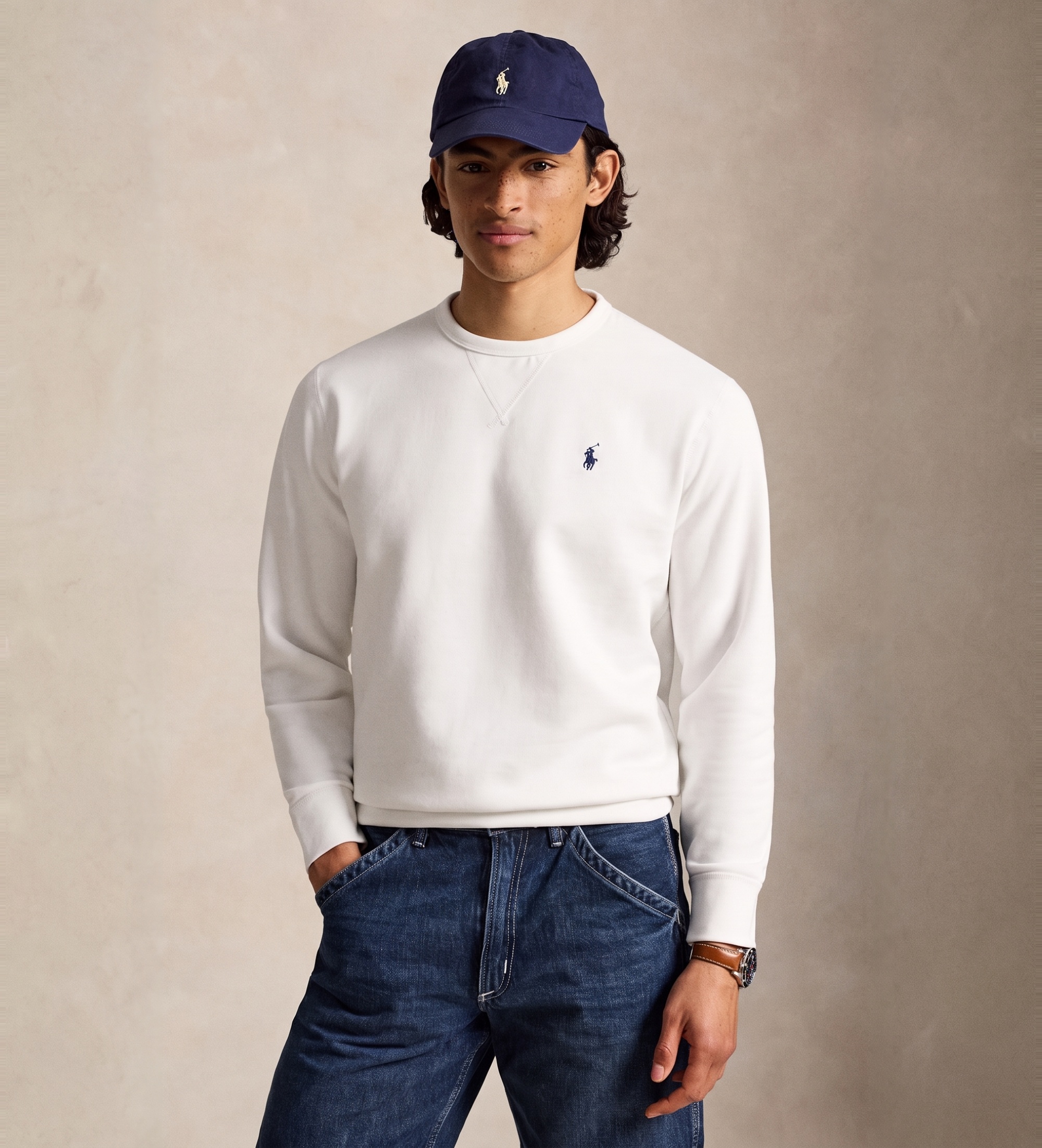 Polo Ralph Lauren für Herren. 710766772009 Weißes RL Fleece-Sweatshirt (L), Lässig, Baumwolle