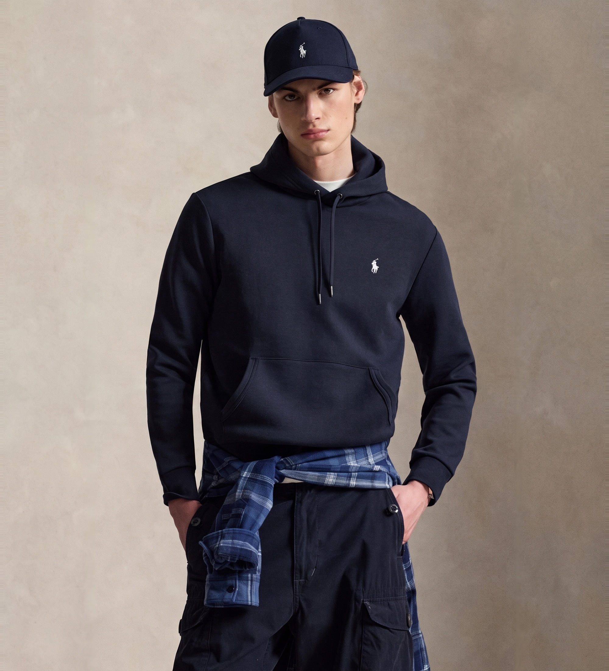 Polo Ralph Lauren für Herren. 710907092002 Doppelstrick-Sweatshirt mit Kapuze marineblau (S), Lässig, Baumwolle, Langarm