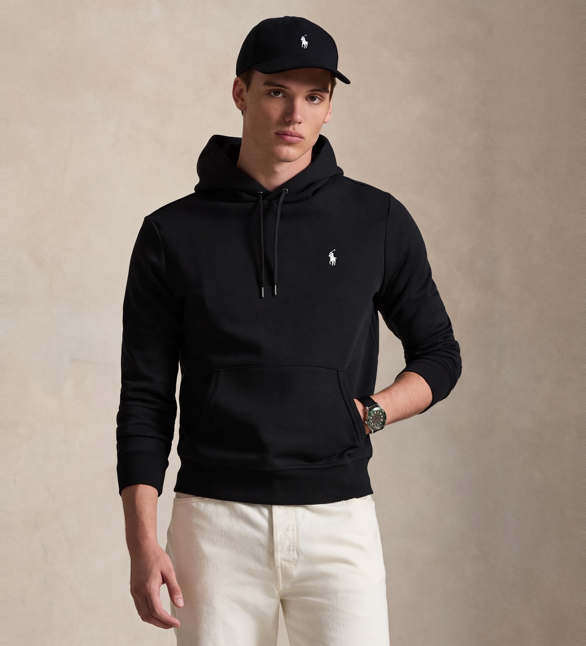 Polo Ralph Lauren für Herren. 710907092013 Kapuzenpullover aus Doppelstrick schwarz (S), Lässig, Baumwolle