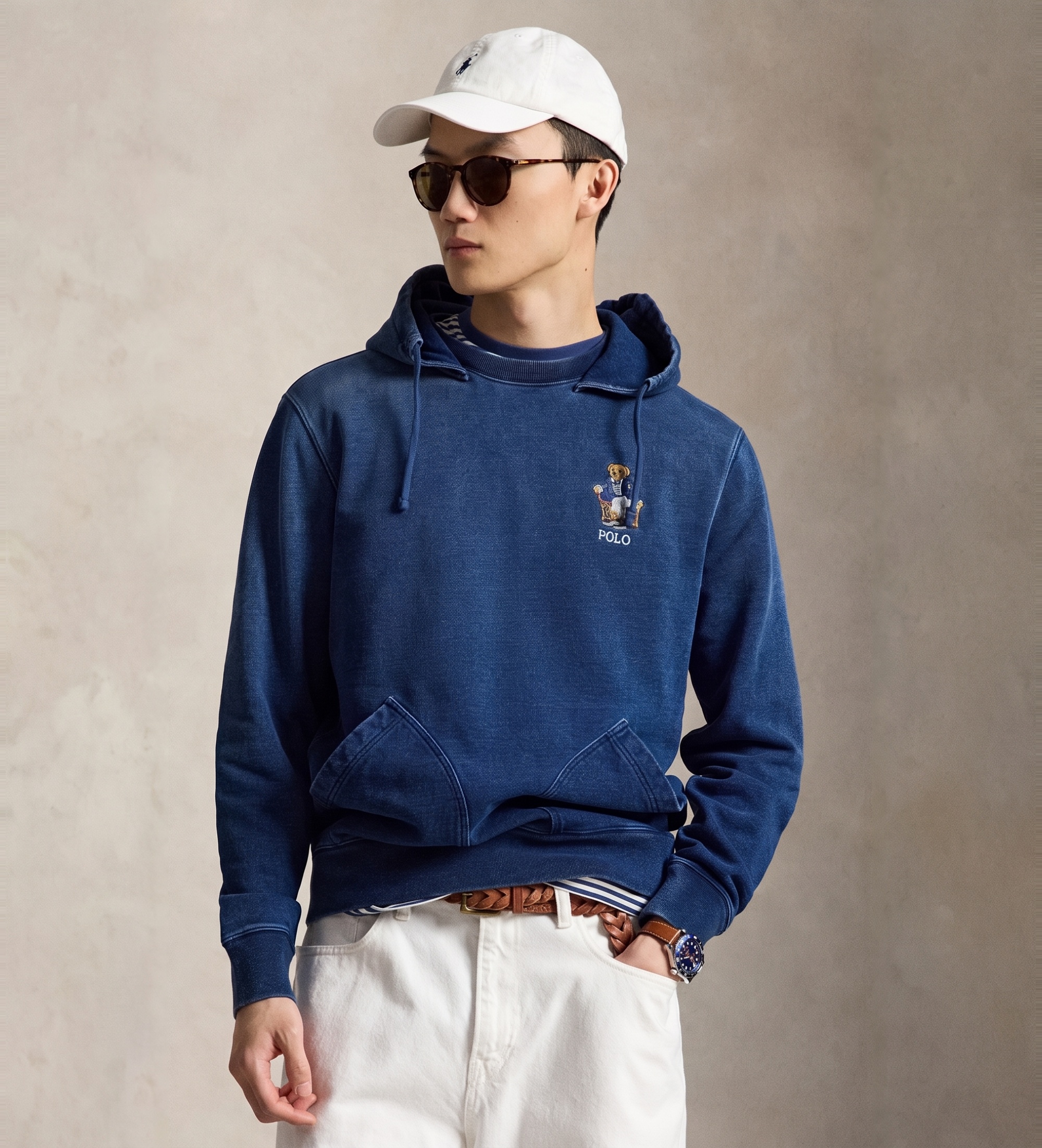 Polo Ralph Lauren für Herren. 710B18563001 Sudadera de rizo con capucha y Polo Bear marino (L), Lässig, Baumwolle, Langarm, Marine
