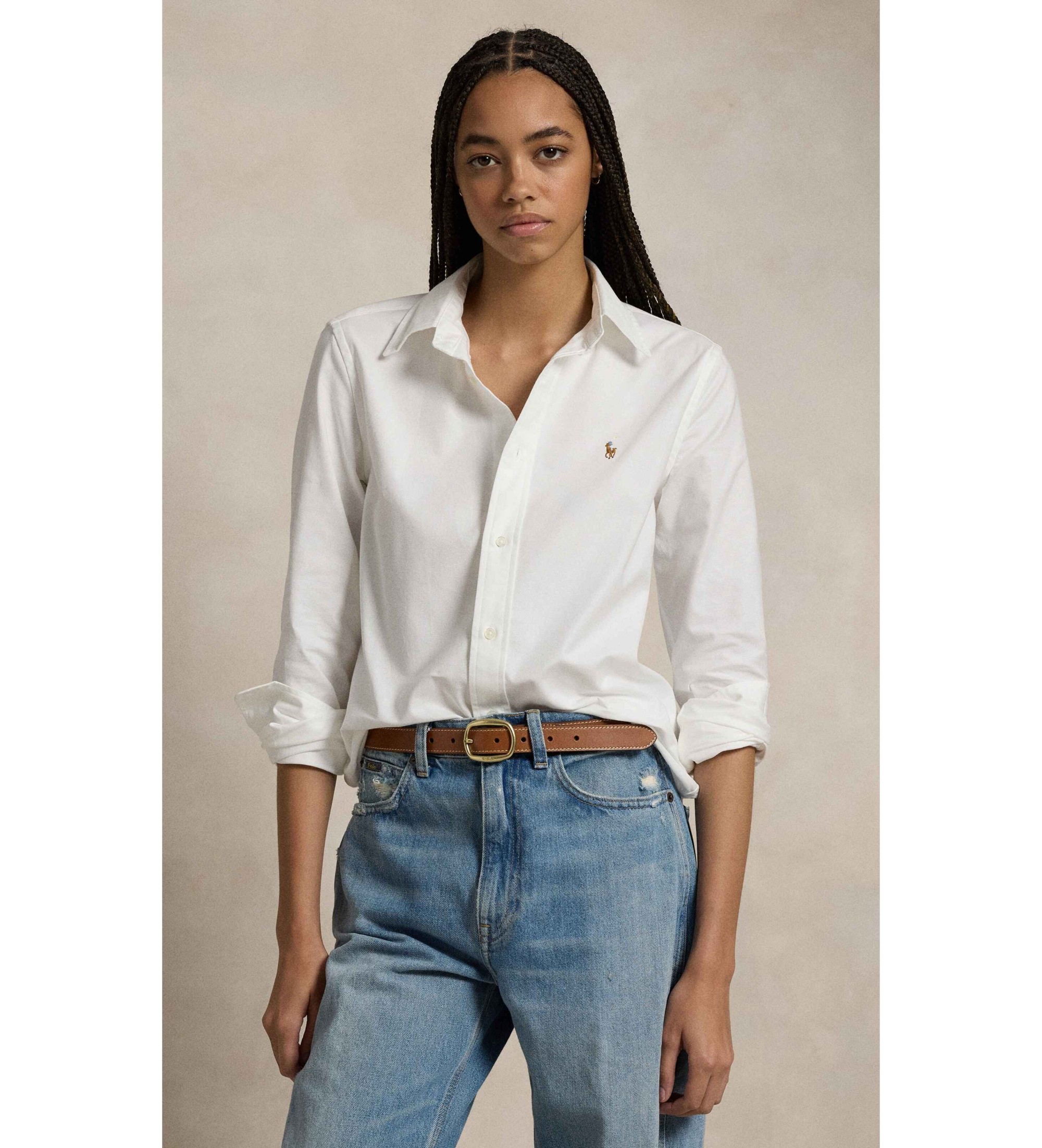 Polo Ralph Lauren für Damen. 211941520002 Das ikonische Stretch Slim Oxford-Hemd weiß (44), Lässig, Baumwolle, Langarm