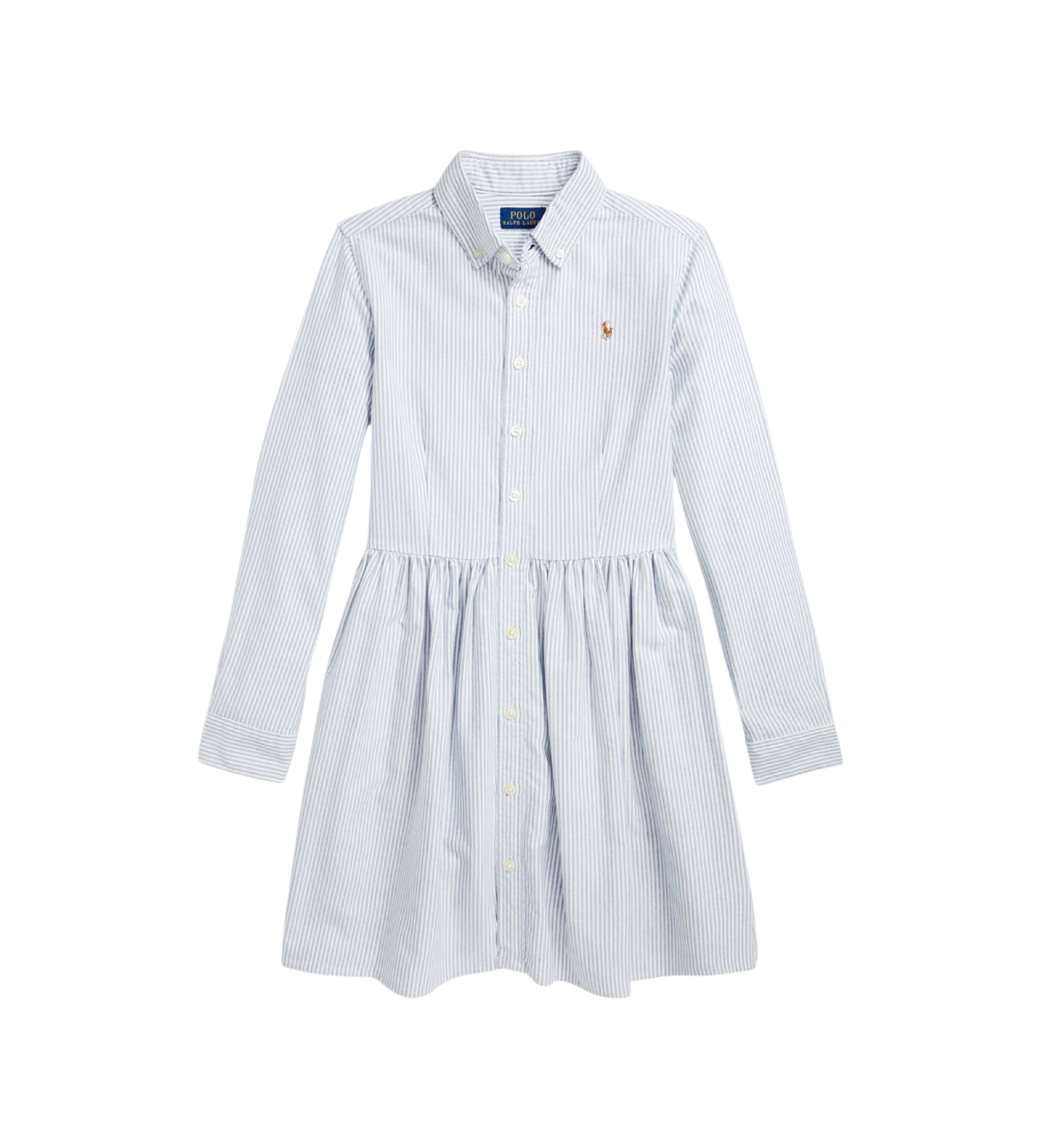 Polo Ralph Lauren für Mädchen. 313934185001 Hemdkleid aus Baumwolle mit blauen Streifen (8años= 136/138cm), Lässig, Langarm, Kinderbekleidun