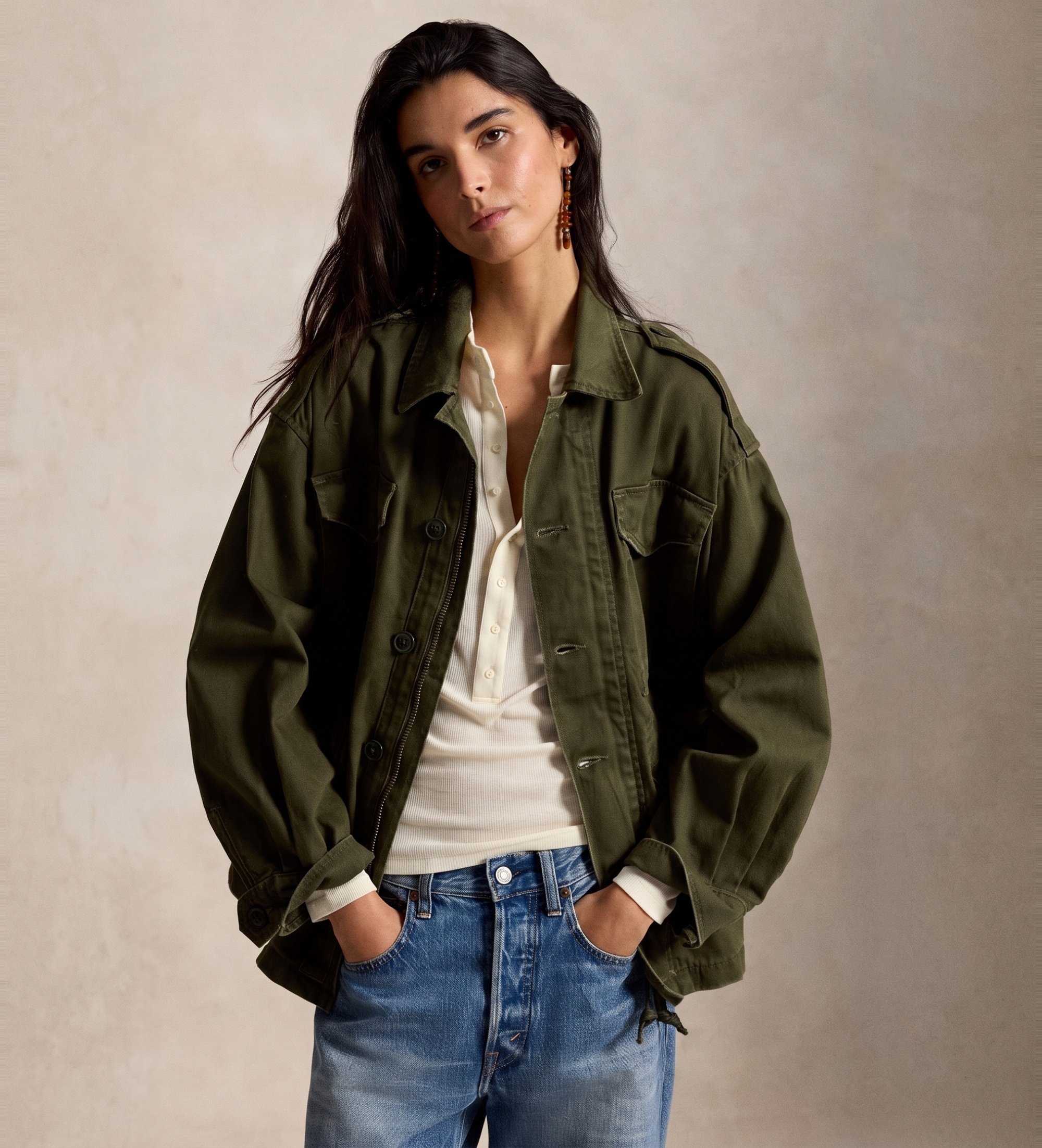 Polo Ralph Lauren für Damen. 211A93153001 Grüne, kurz geschnittene Jacke (S), Lässig, Baumwolle, Langarm
