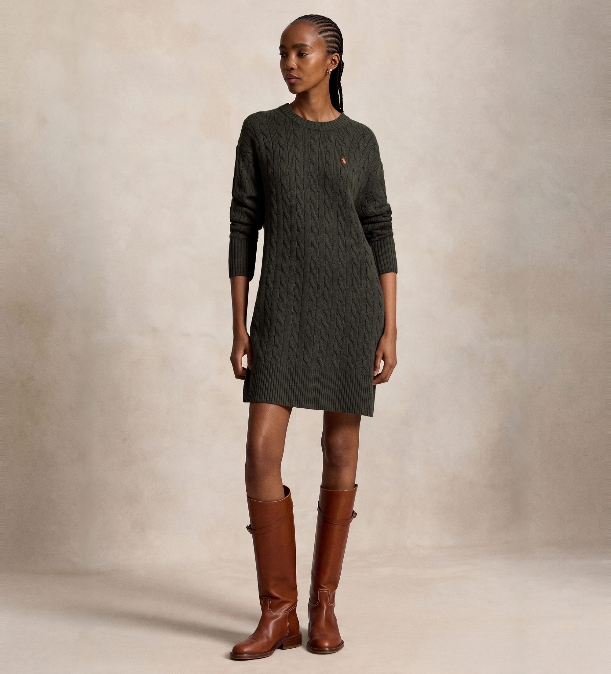 Polo Ralph Lauren für Damen. 211B17446002 Grünes Kleid aus Wolle und Kaschmir (S), Lässig, Langarm