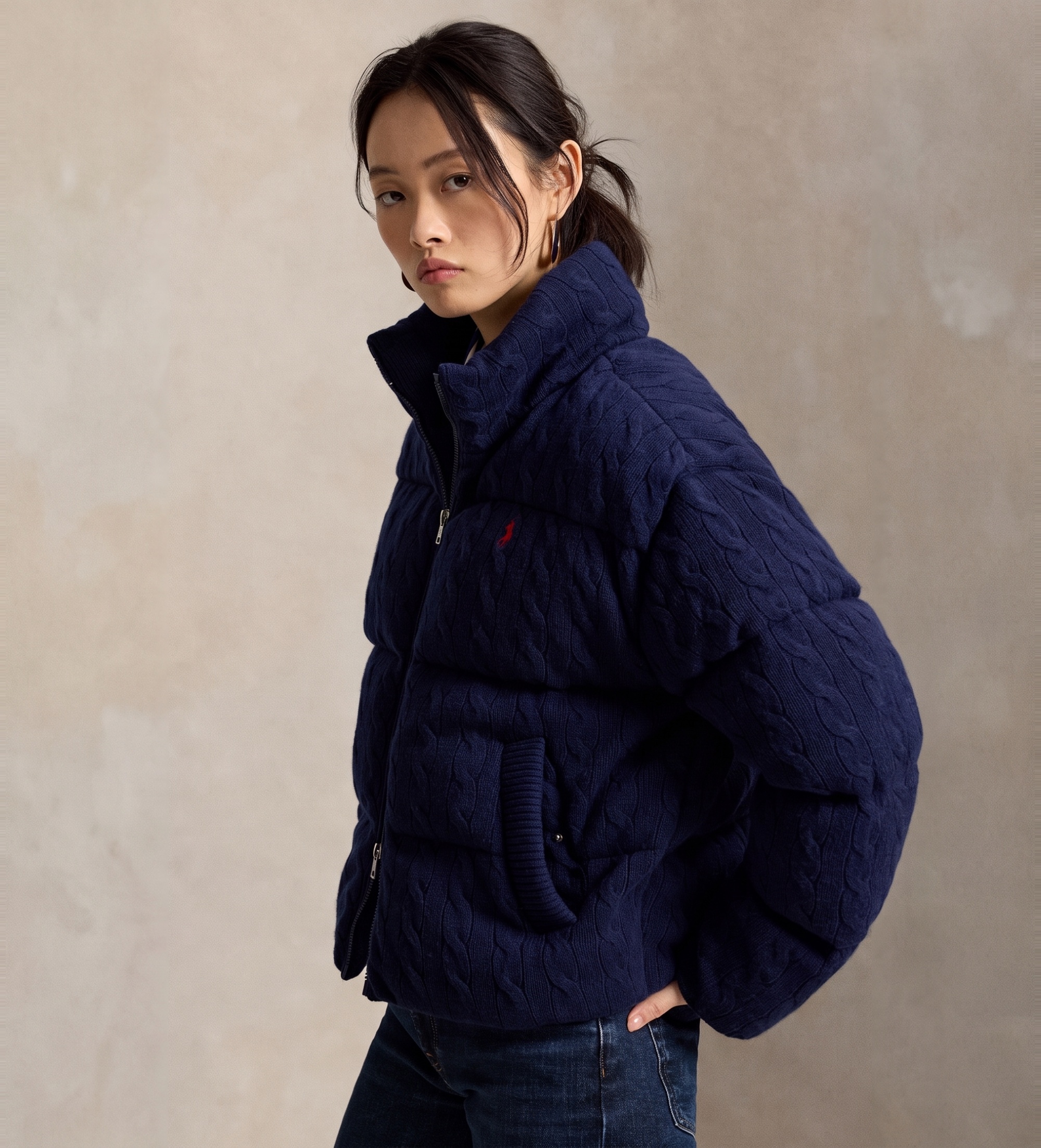 Polo Ralph Lauren für Damen. 211A10457002 Wattierte Jacke aus marineblauer Wolle und Kaschmir (S), Lässig