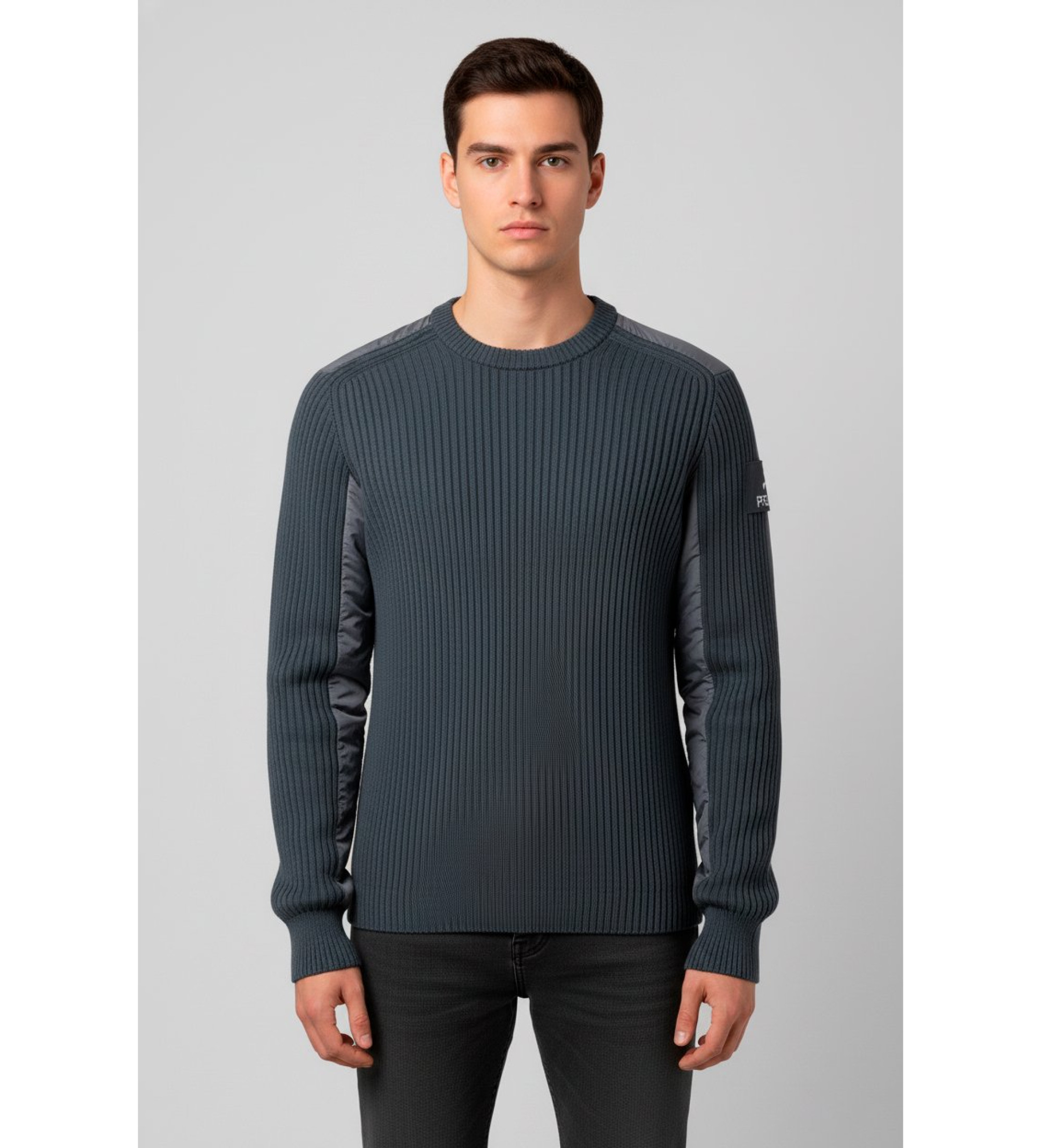 Premiata für Herren. PMG26 Gerippter Pullover blau-grau (XL), Lässig, Wolle