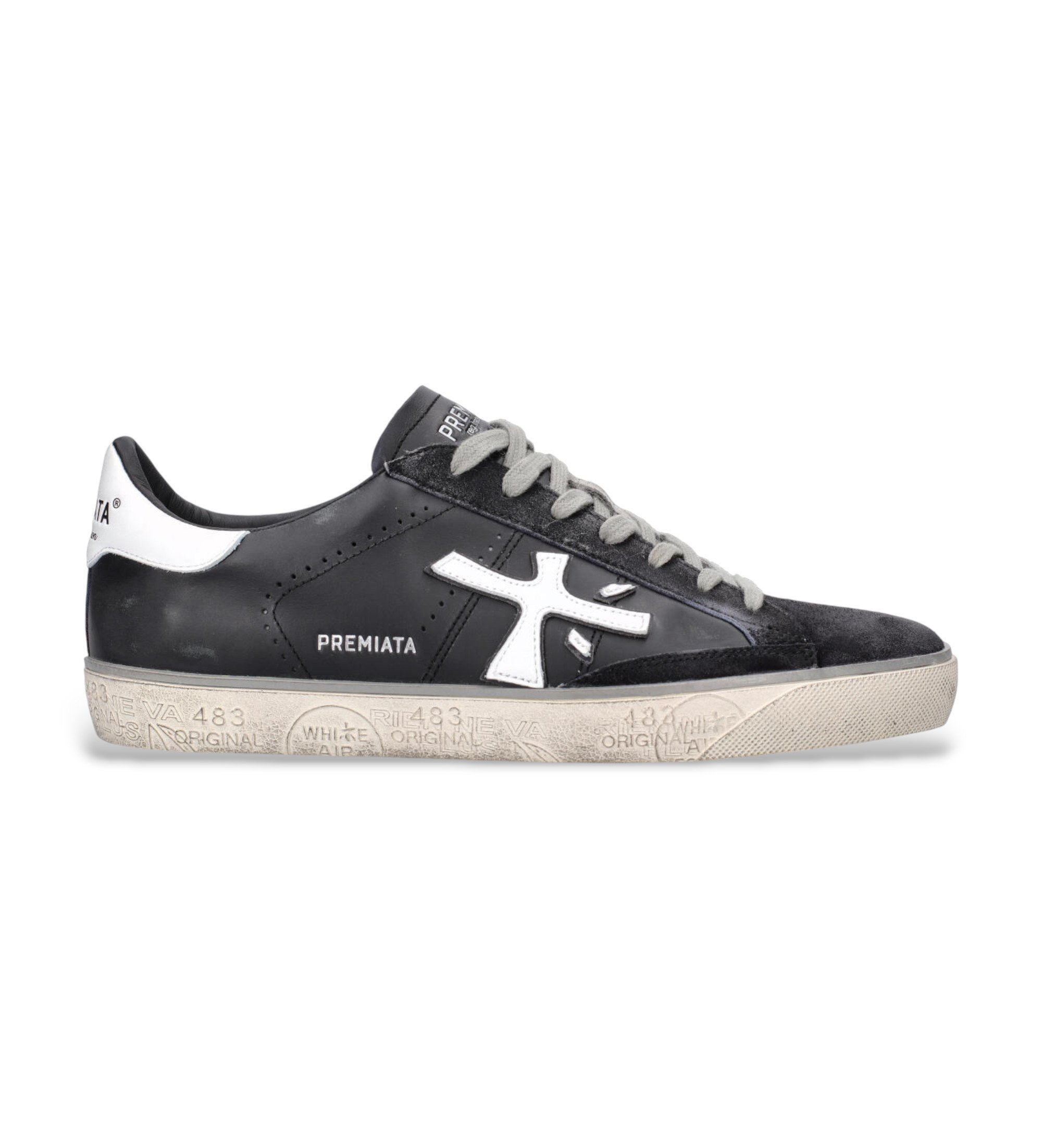 Premiata für Herren. STEVEN Steven Leder Sneakers schwarz (41), Wohnung, Schnürsenkel, Lässig