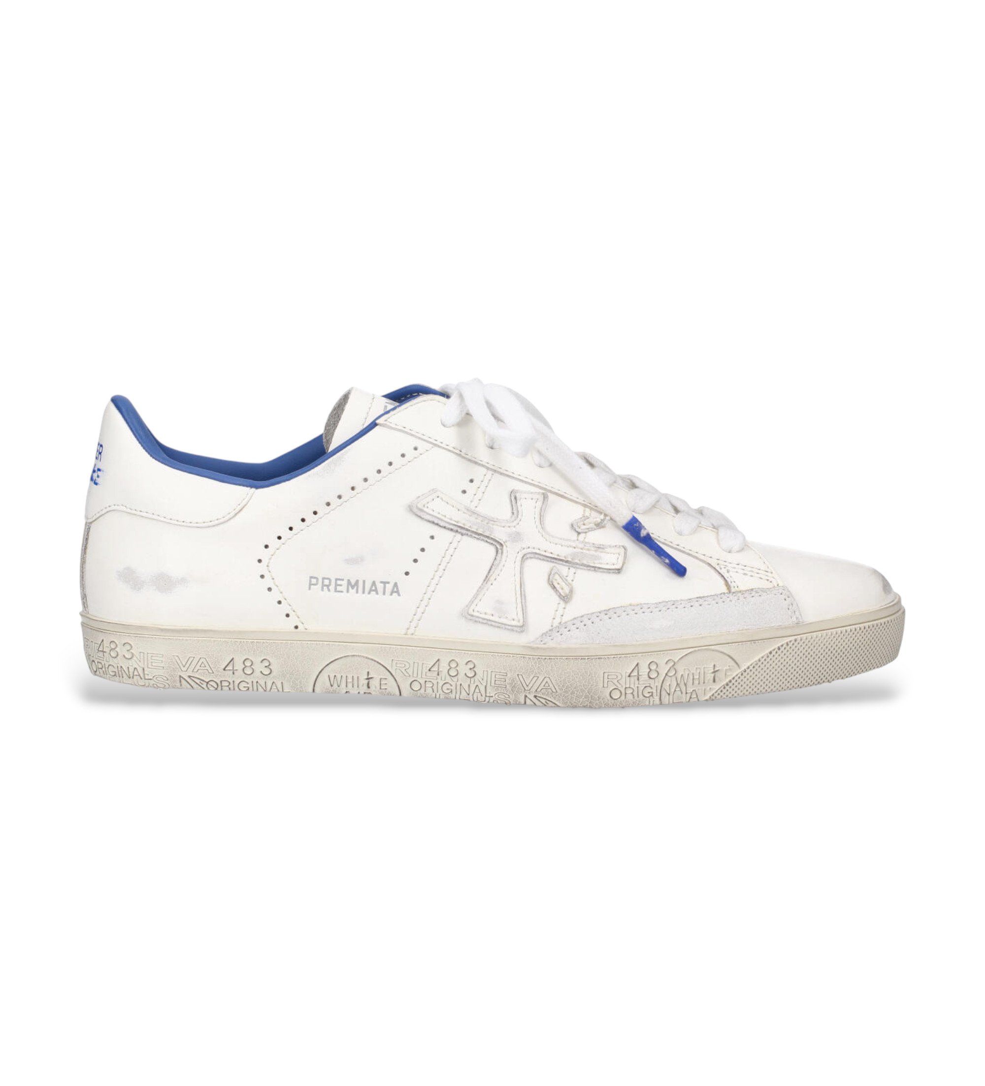 Premiata für Herren. STEVEN Steven Leder Sneakers weiß (46), Wohnung, Schnürsenkel, Lässig