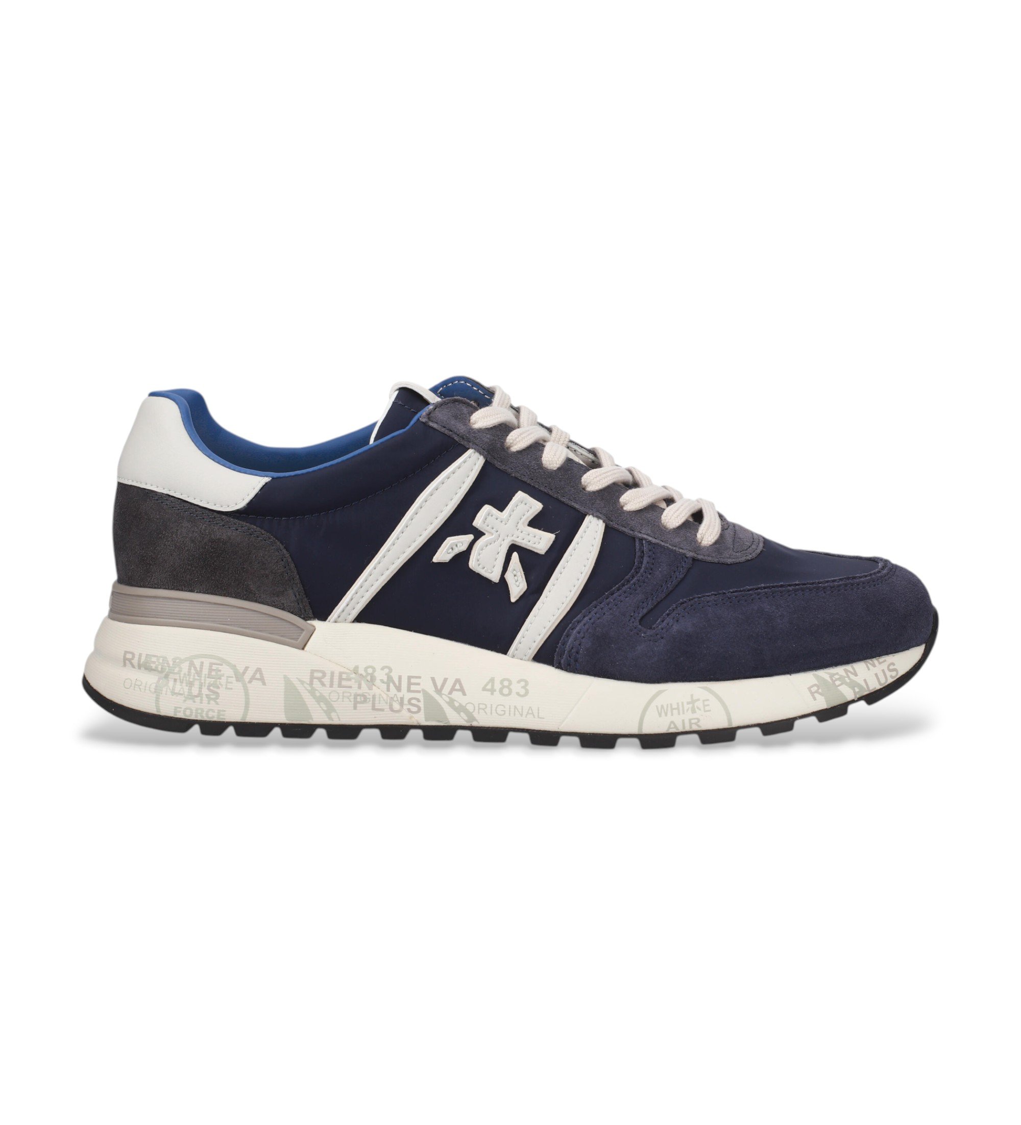 Premiata für Herren. LANDER Navy Lander Leder Turnschuhe (40), Wohnung, Schnürsenkel, Lässig, Marine