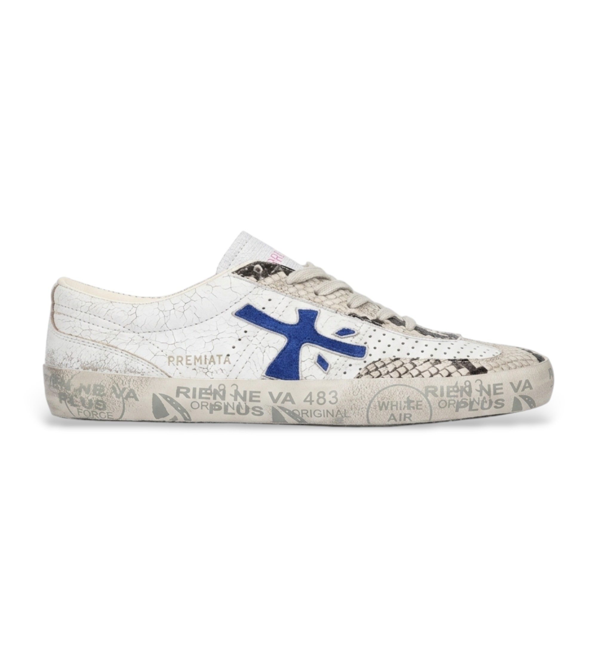 Premiata für Damen. DAVIDD Davidd Lederschuhe weiß, blau (40), Beige, Wohnung, Schnürsenkel, Lässig