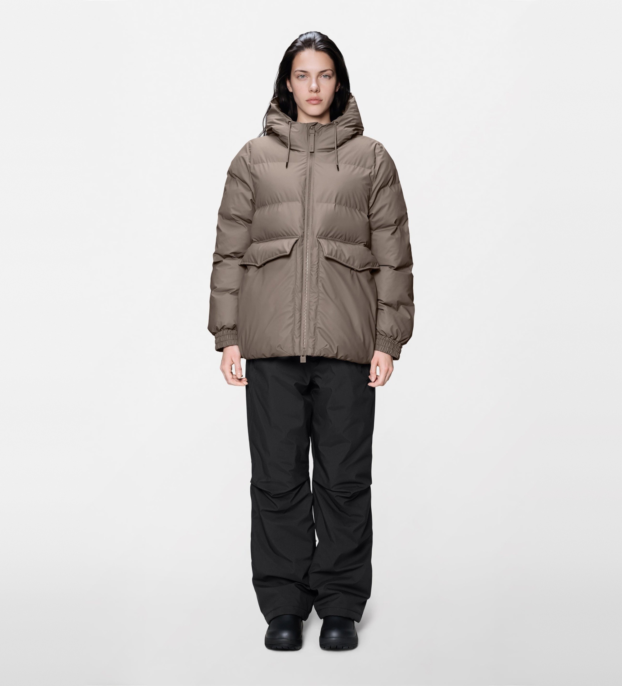 Rains für Damen. 16980 Braune A-Linien-Steppjacke (XS), Lässig, Grau, Polyurethan