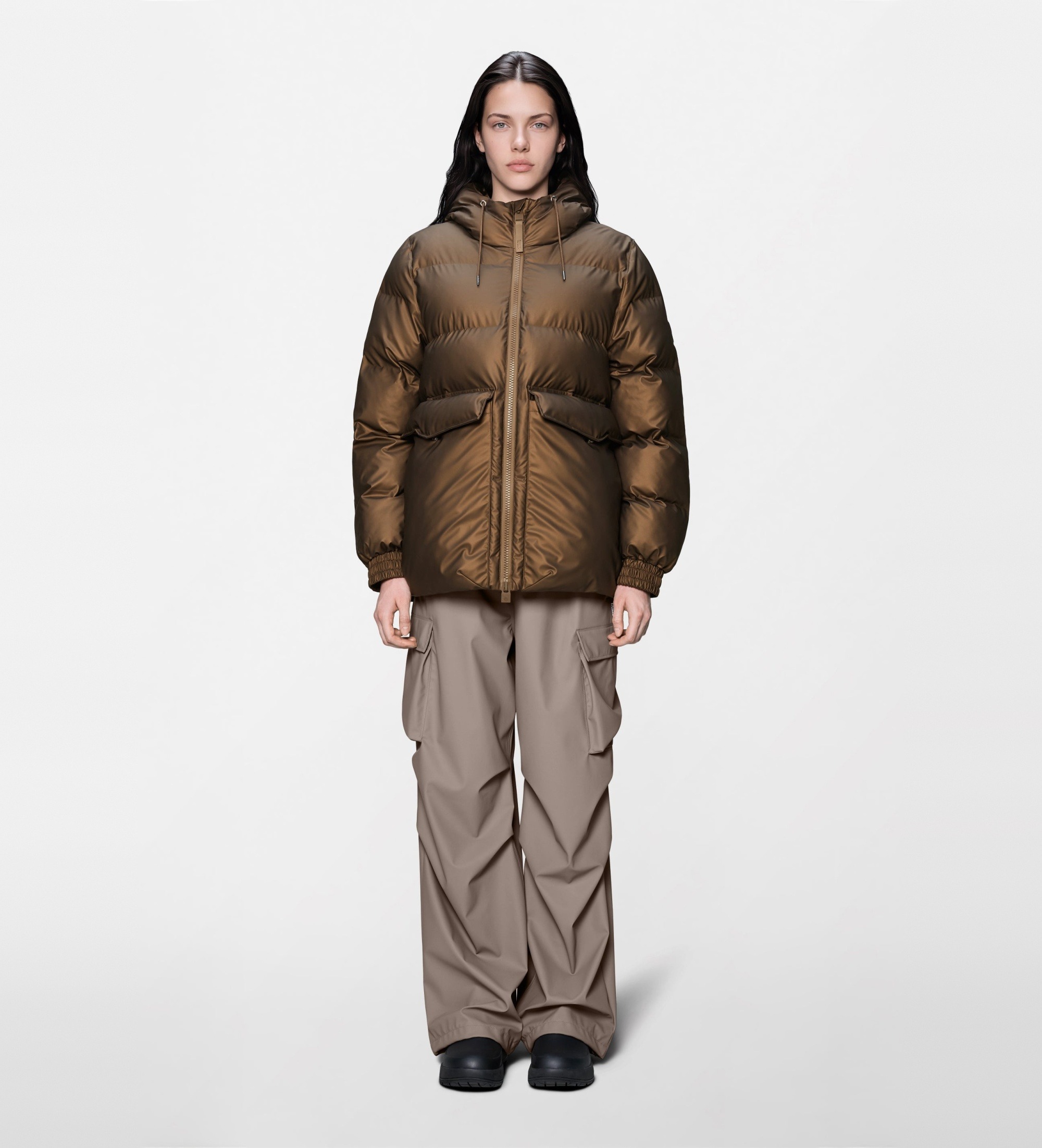 Rains für Damen. 16980 Braune A-Linien-Steppjacke (M), Lässig, Grau, Polyurethan