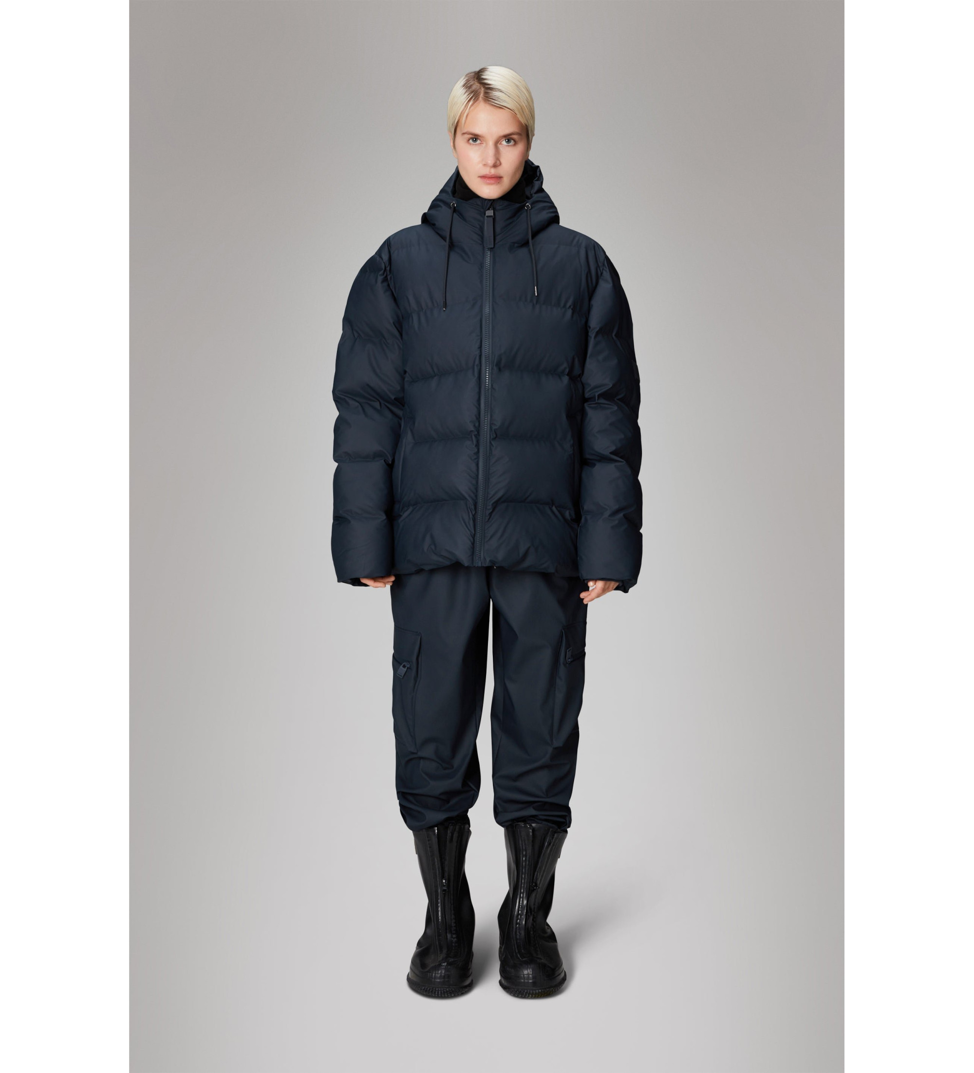 Rains Unisex. 15120 Alta Puffermantel navy (M), Lässig, Polyester, Marine