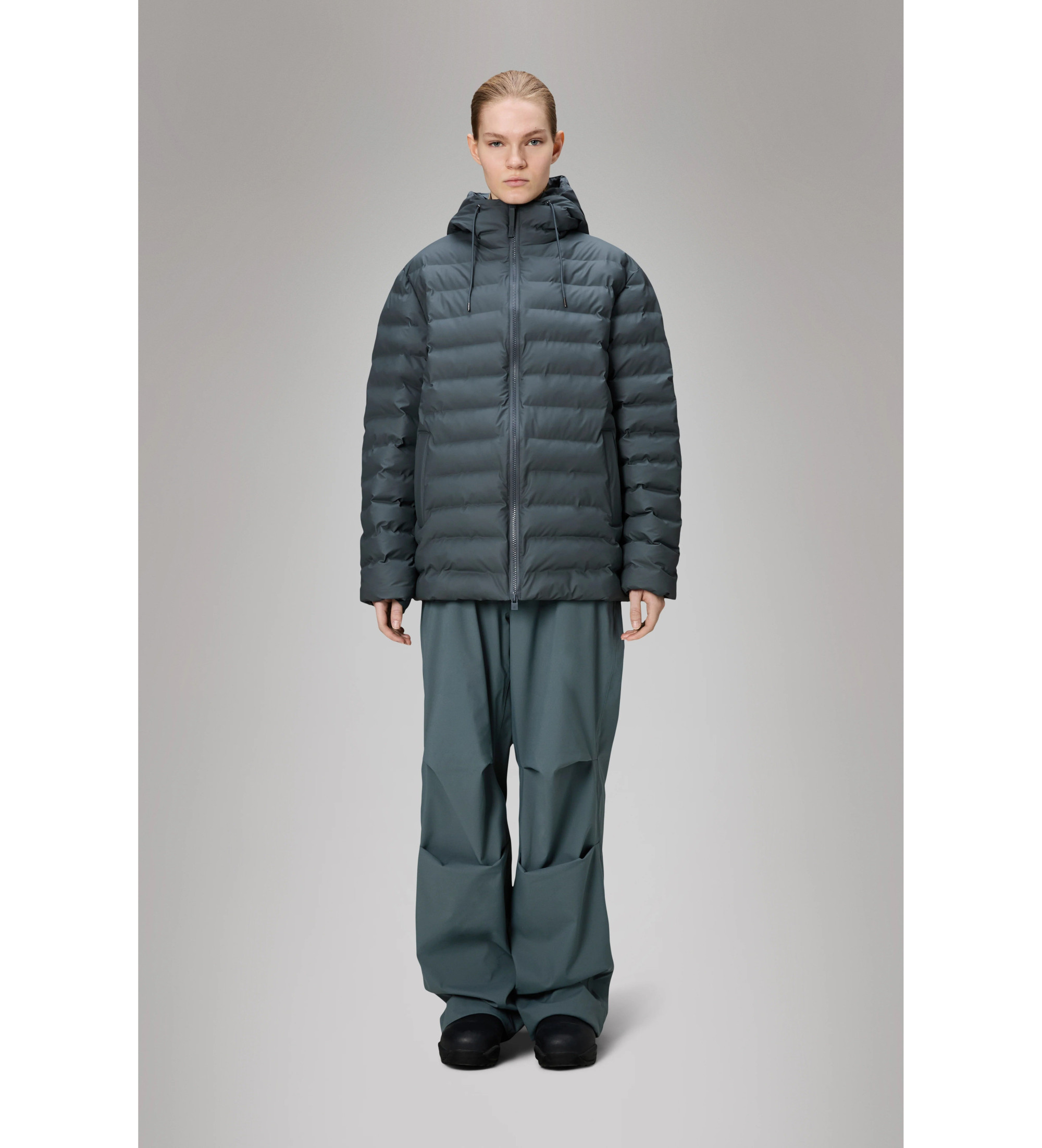 Rains Unisex. 15810 Lohja Pufferjacke blau (L), Lässig, Polyester