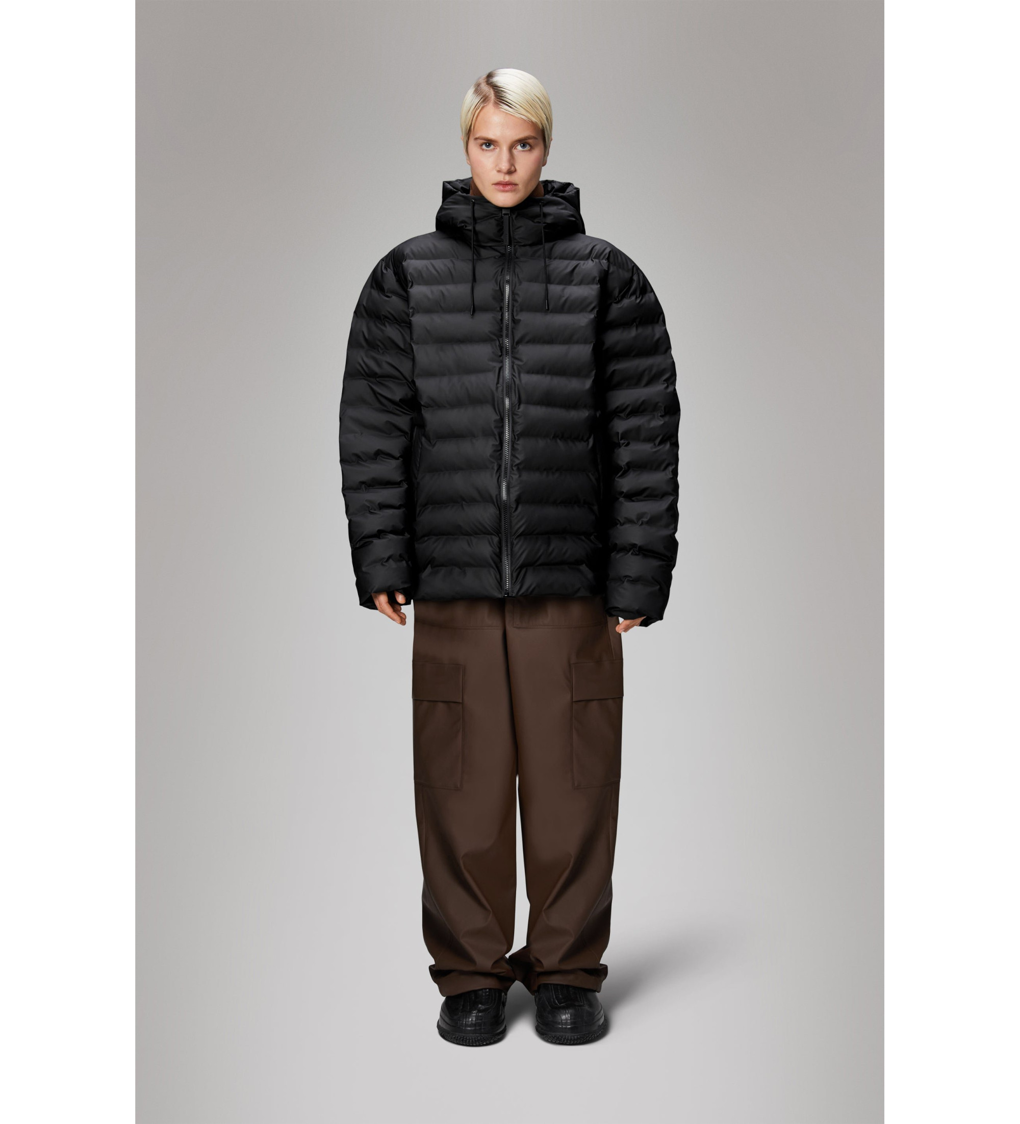 Rains Unisex. 15810 Lohja Pufferjacke schwarz (L), Lässig, Polyester