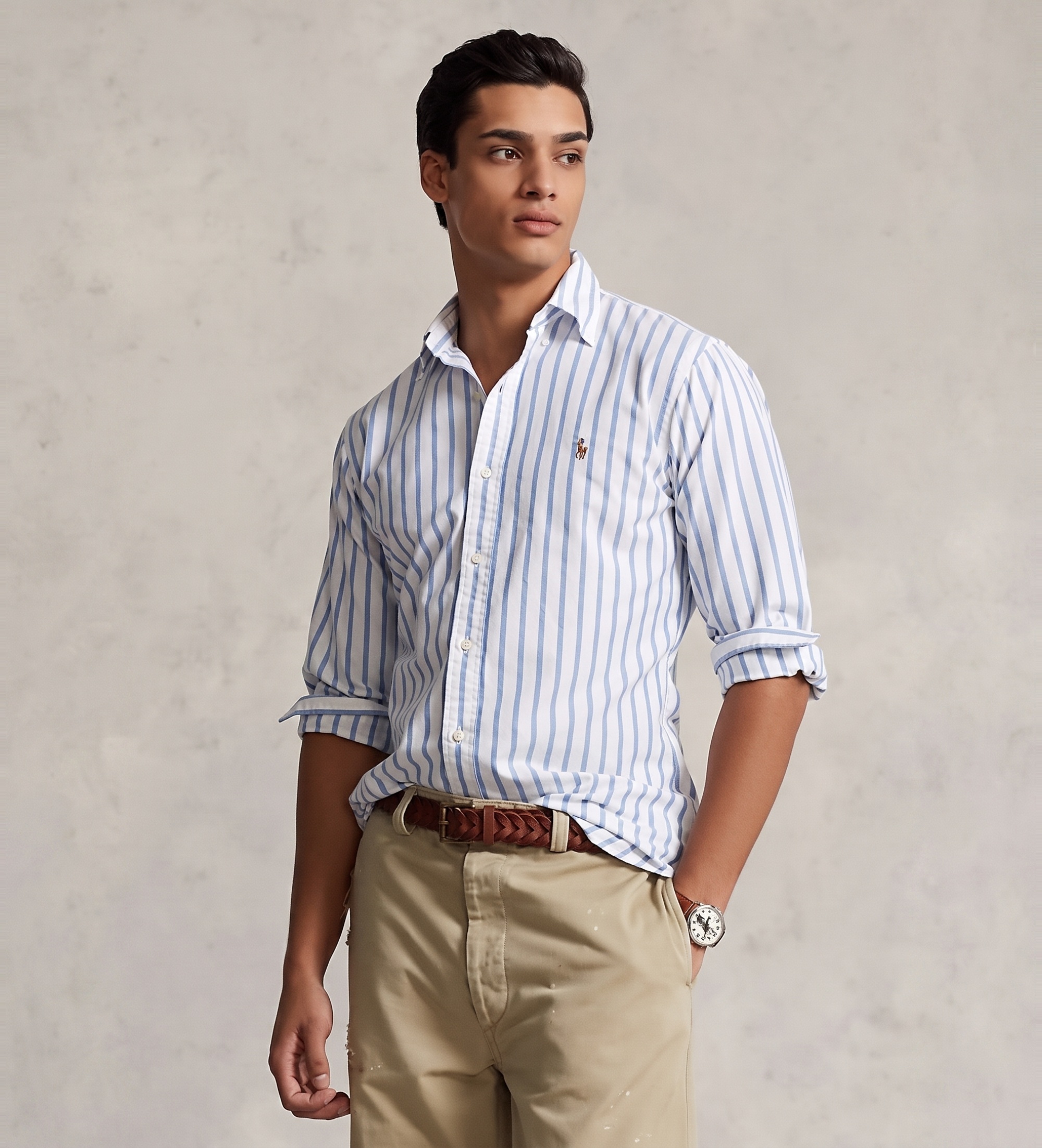 Polo Ralph Lauren für Herren. 710906622001 Custom Fit Gestreiftes Oxford-Hemd blau (XXL), Lässig, Baumwolle, Langarm