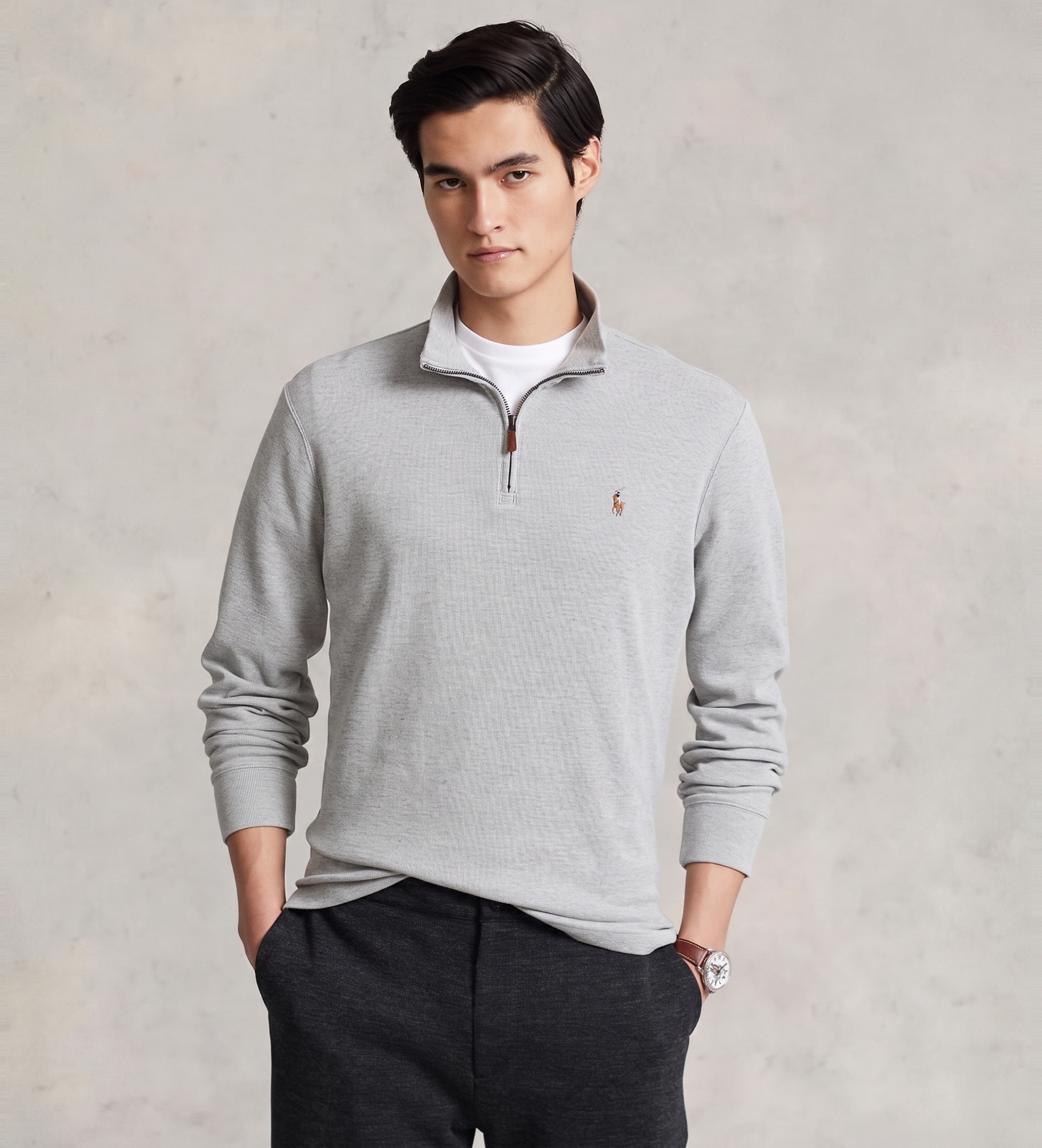 Polo Ralph Lauren für Herren. 710671929009 State Zip Pullover grau (XXL), Lässig, Baumwolle, Langarm