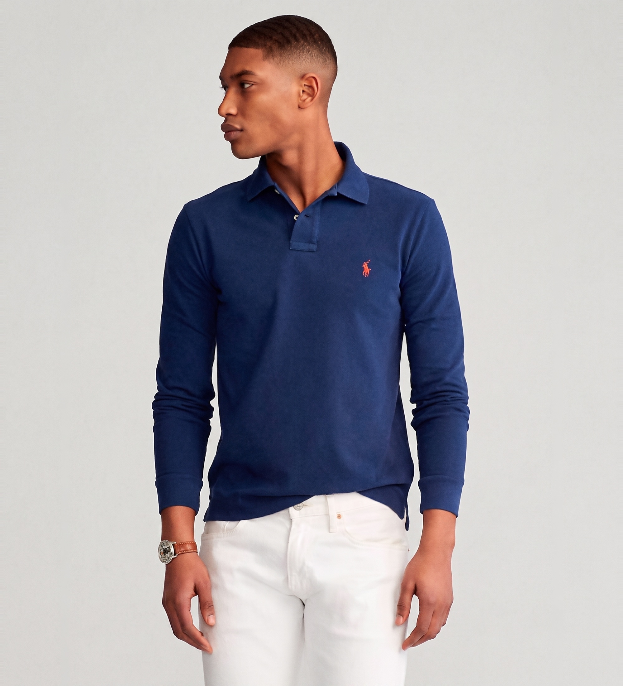 Polo Ralph Lauren für Herren. 710681126038 Schmal geschnittenes Piqué-Poloshirt navy (S), Lässig, Baumwolle, Langarm, Marine