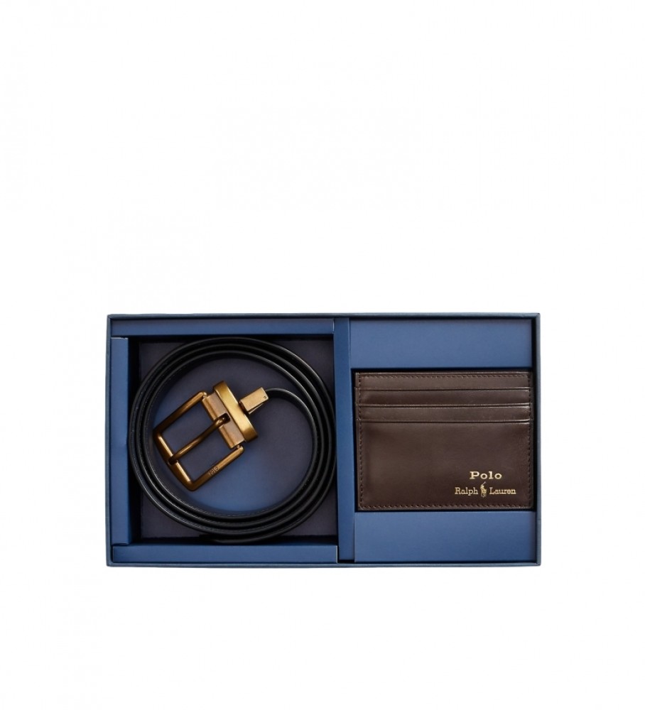 Polo Ralph Lauren für Herren. 405880721002 Brauner Ledergürtel und Kartenhalter-Set (OSFA), Lässig, Klassisch