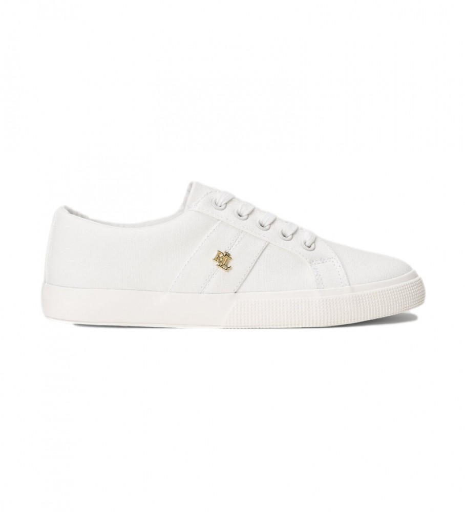 Lauren Ralph Lauren für Damen. 802804598001 Canvas Turnschuhe Janson II weiß (38), Stoff, Wohnung, Schnürsenkel, Lässig