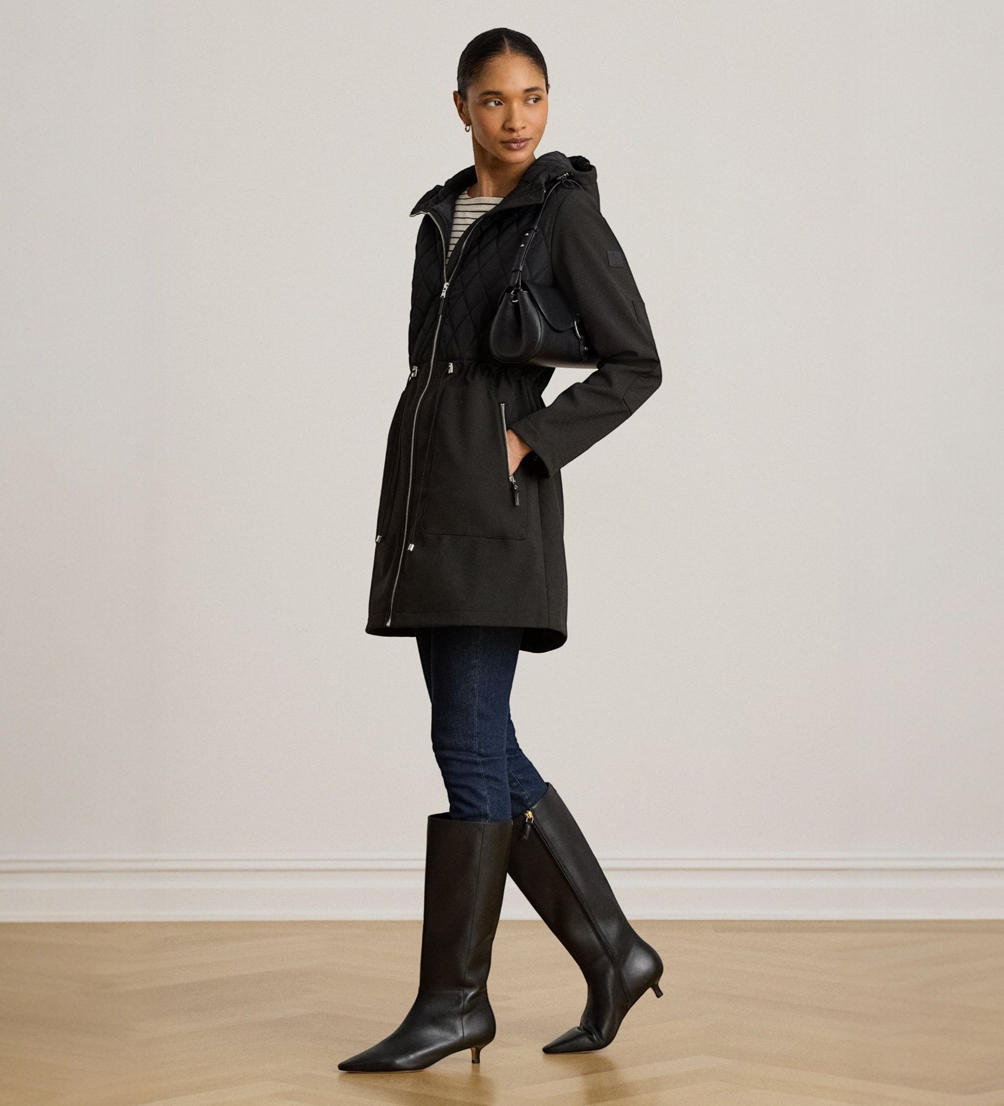 Lauren Ralph Lauren für Damen. 297P18056001 Damen Steppmantel mit Kapuze schwarz (M), Lässig, Polyester