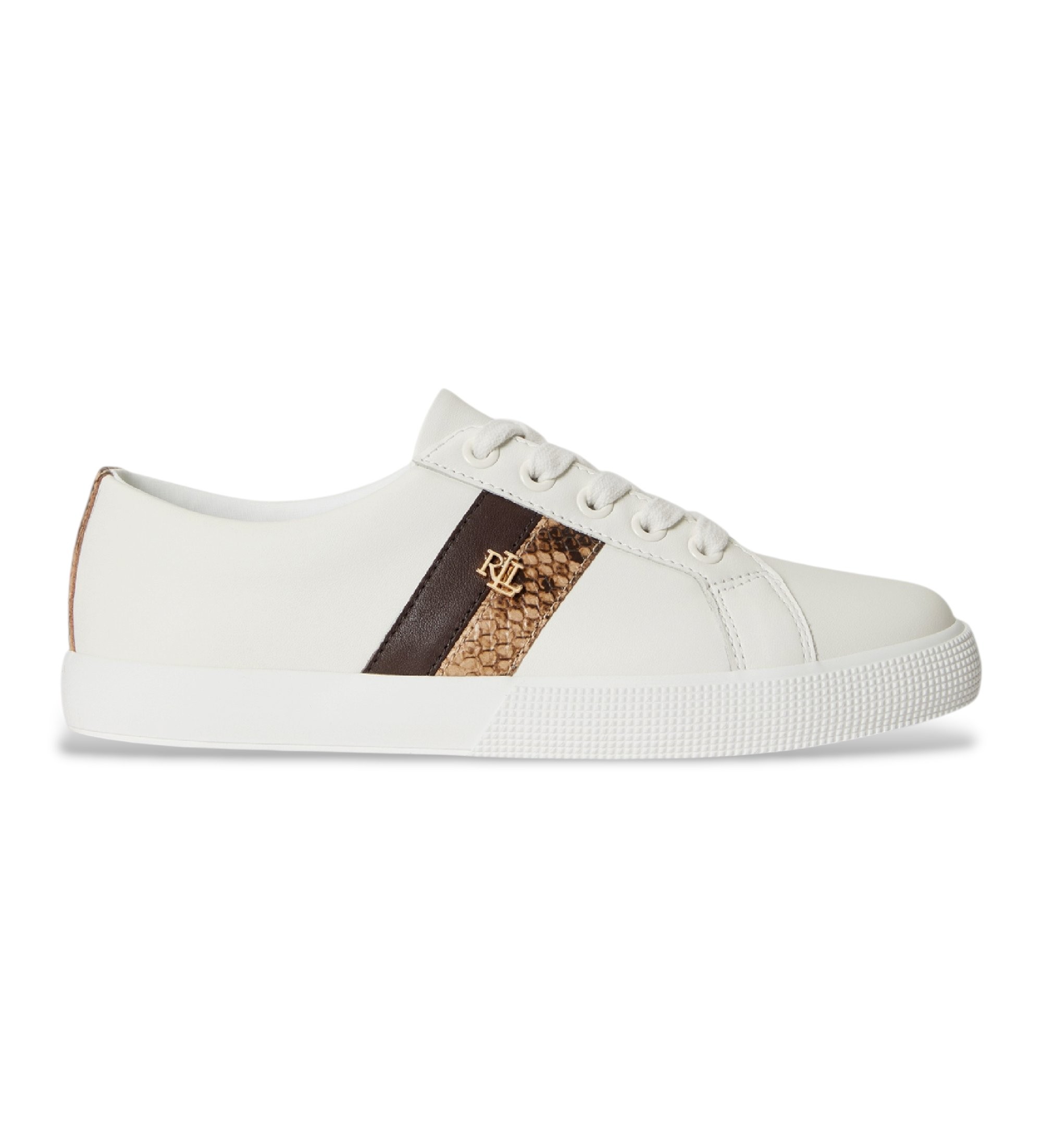 Lauren Ralph Lauren für Damen. 802P15843001 Sportlicher Janson II aus Leder mit weißer Borte (38), Wohnung, Schnürsenkel, Lässig