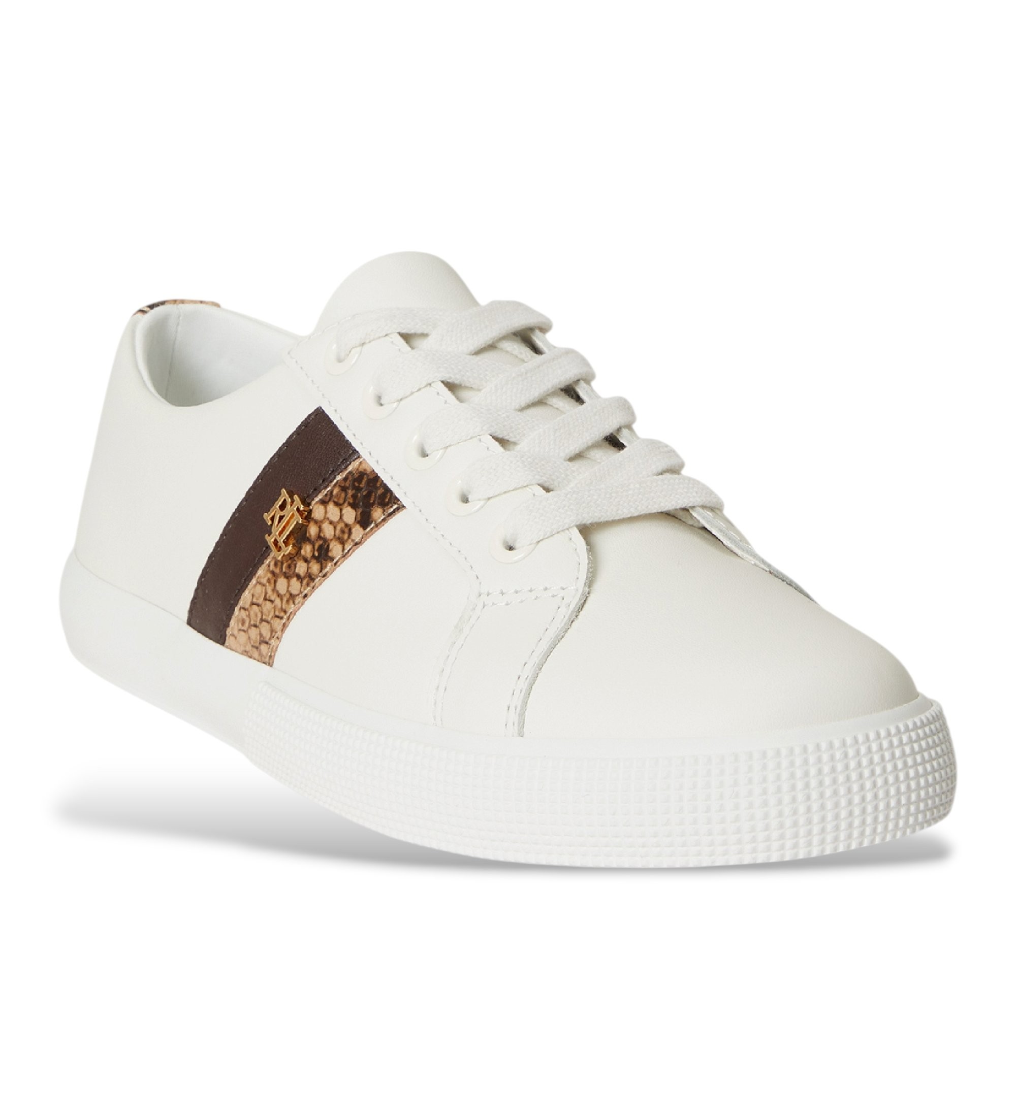 Lauren Ralph Lauren pour femme. 802P15843001 Basket Janson II en cuir avec liseré blanc (41), Plat, Lacets, Casuel