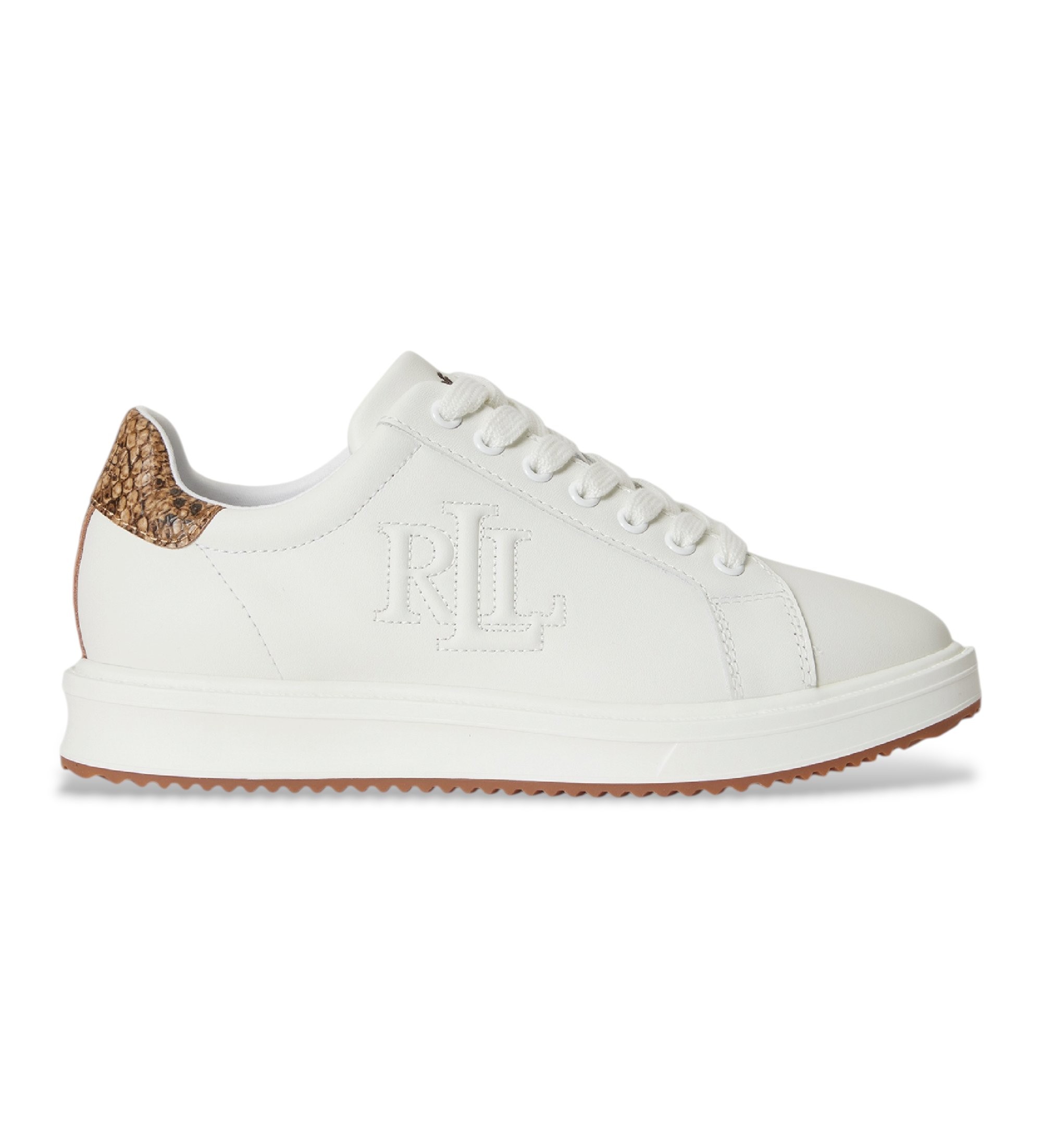 Lauren Ralph Lauren für Damen. 802P15844001 Ainsley Sneakers mit weißer Python-Prägung (37), Leder, Wohnung, Schnürsenkel, Lässig