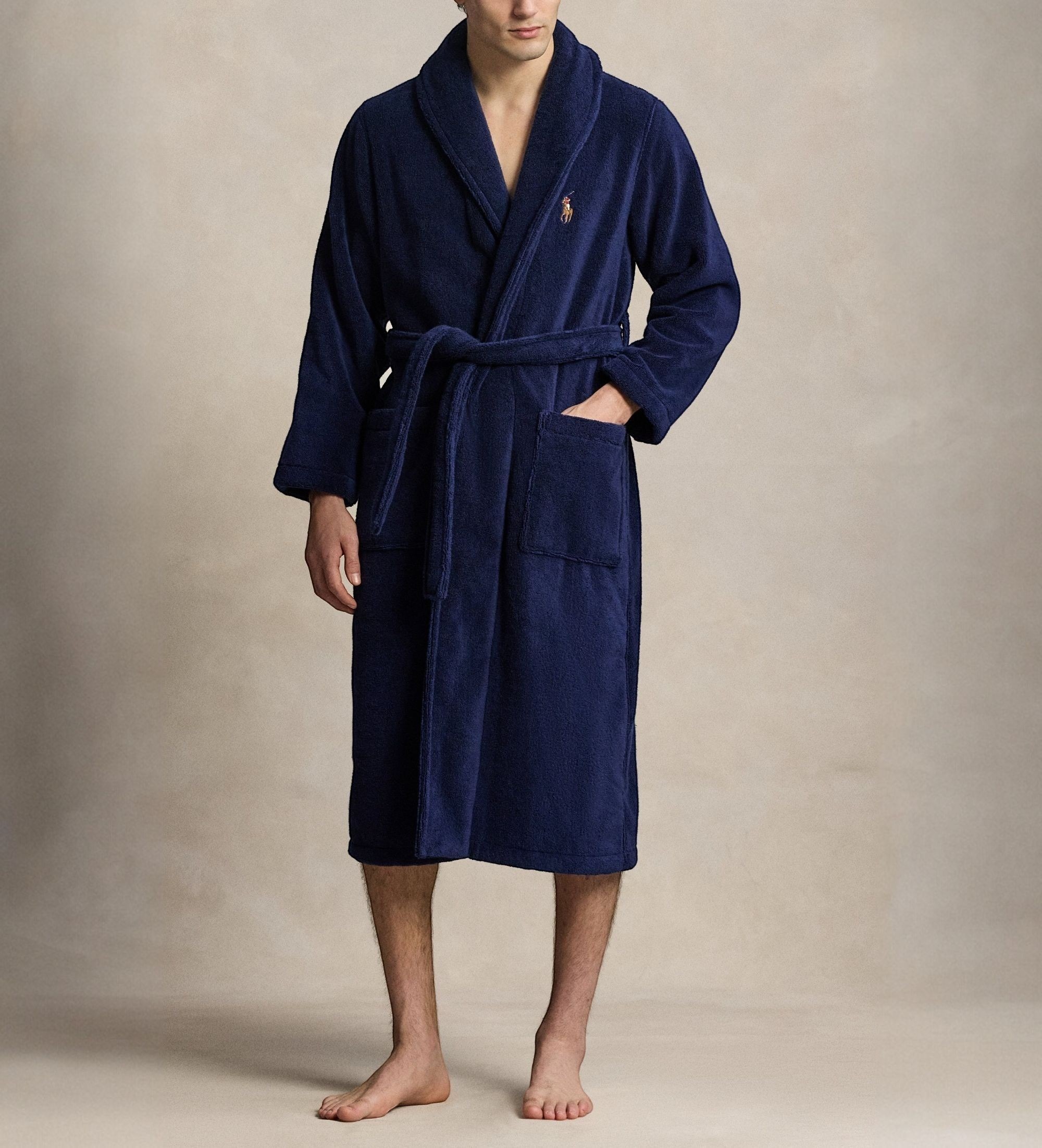 Polo Ralph Lauren für Herren. 714899683009 Marineblauer Schalkragen Fleece-Morgenmantel (S-M), Heimtextilien, Baumwolle