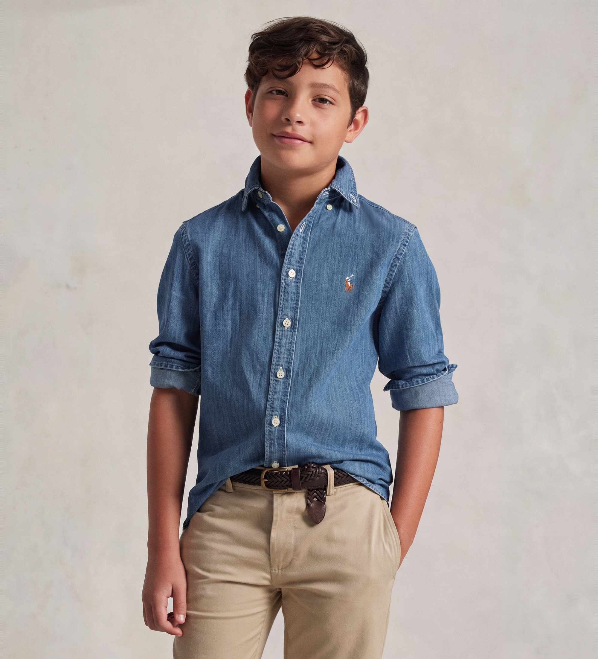 Polo Ralph Lauren für Jungen. 323713843001 Chambray-Hemd aus Baumwolle ((S) 6/7años= 136/138cm), Blau, Lässig, Denim, Langarm, Kinderbekleid