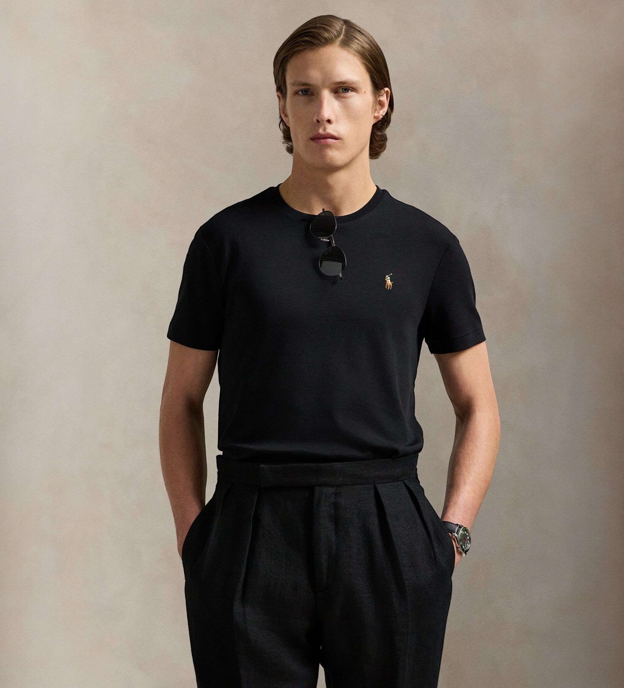 Polo Ralph Lauren für Herren. 710740727001 Custom Slim Fit Baumwoll-T-Shirt schwarz (M), Lässig, Baumwolle, Kurzarm