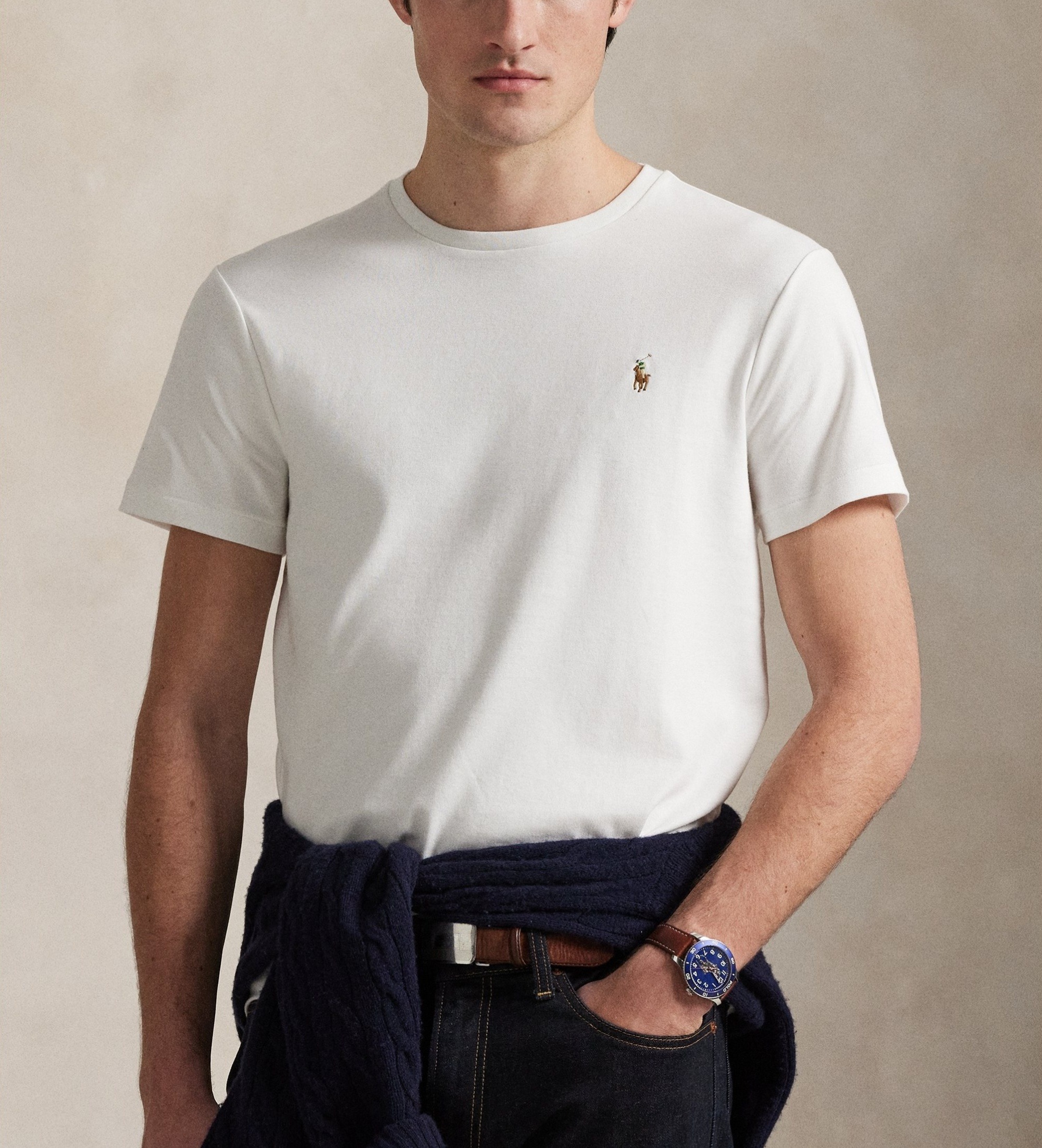 Polo Ralph Lauren für Herren. 710740727002 Kundenspezifisches Slim Fit Baumwoll-T-Shirt weiß (XL), Lässig, Baumwolle, Kurzarm