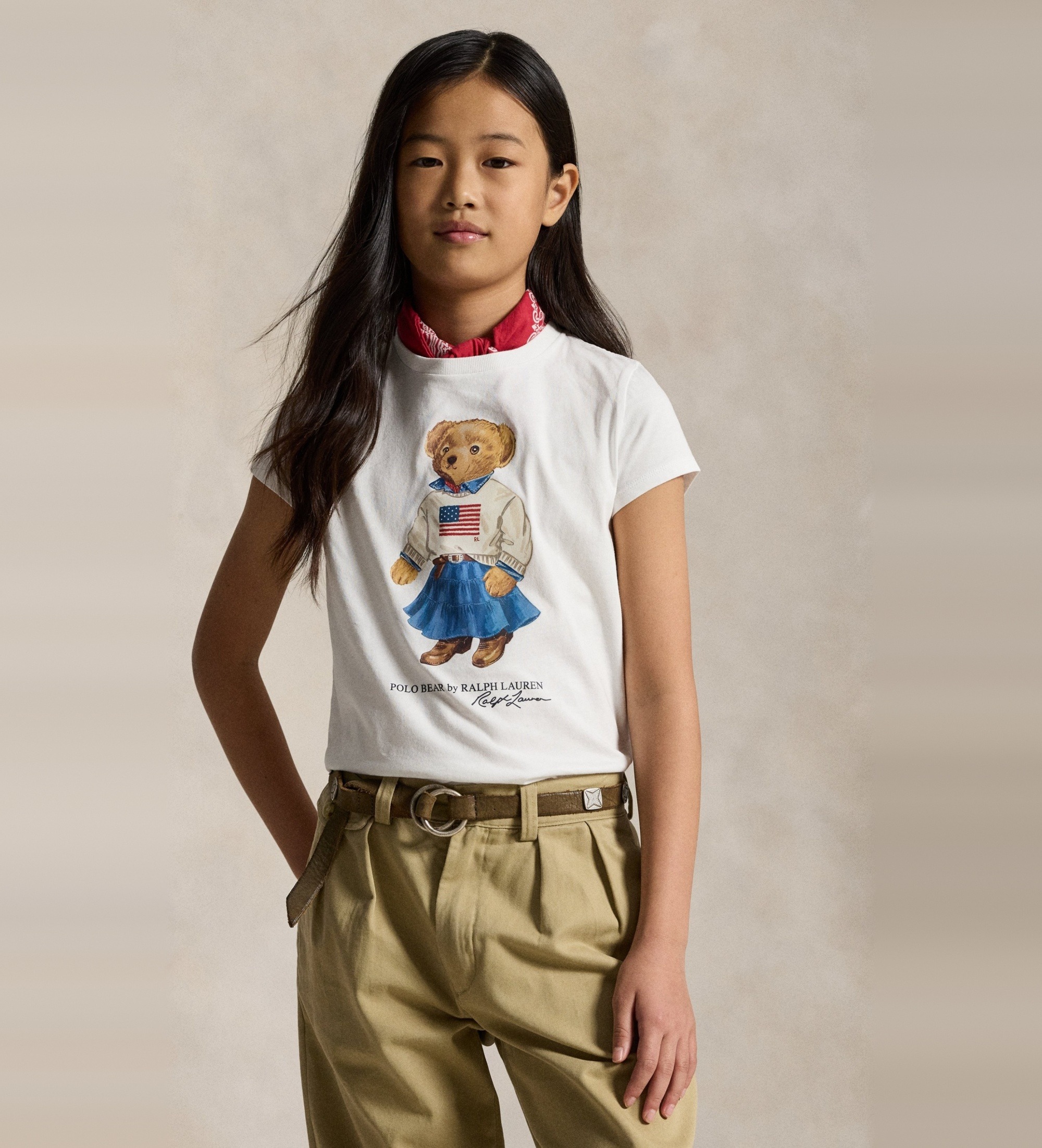 Polo Ralph Lauren für Mädchen. 313A98403001 Jersey-Strick-T-Shirt mit weißem Polo-Bär ((S) 7años= 130/134cm), Lässig, Baumwolle, Kurzarm, Ki