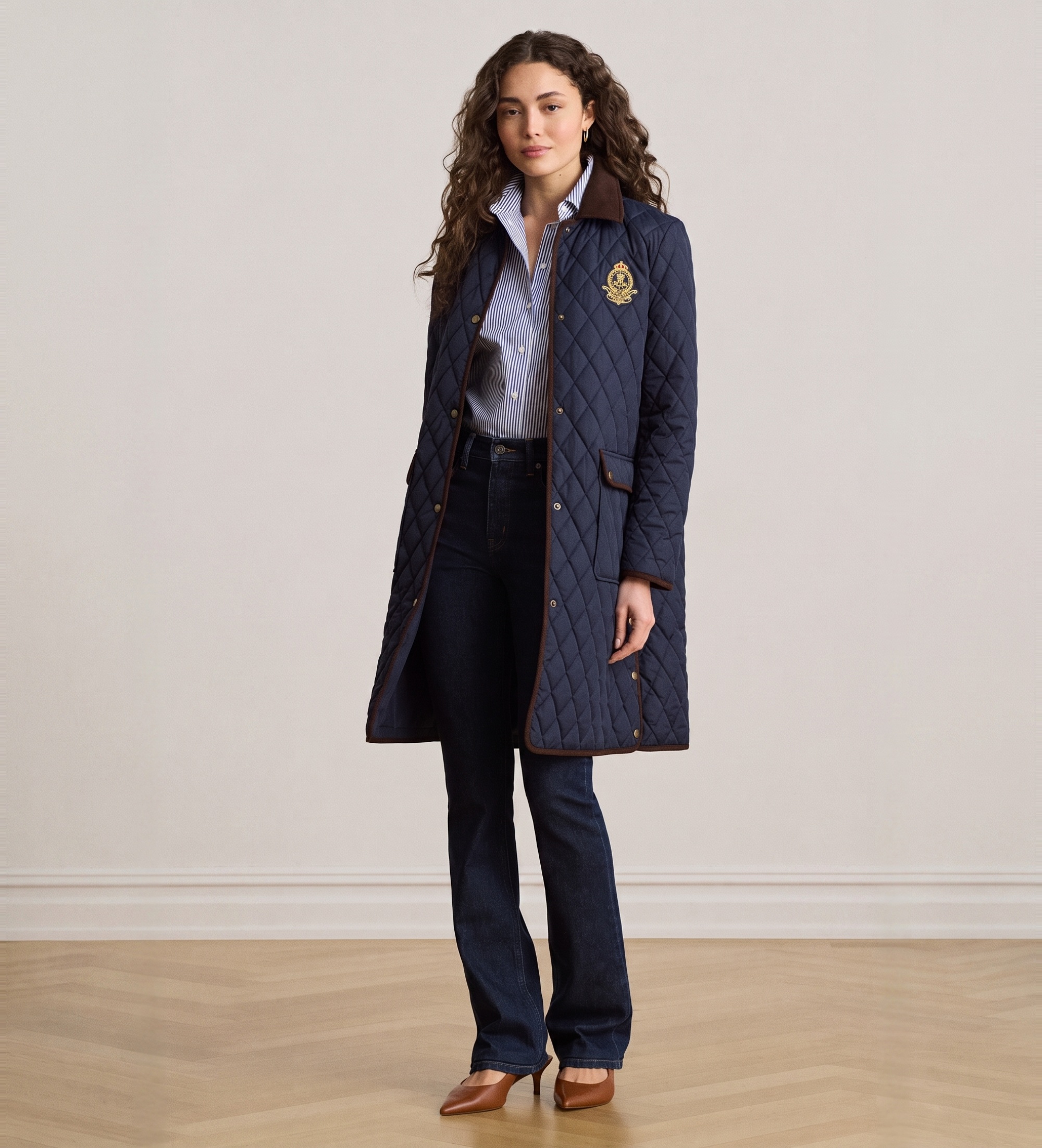 Lauren Ralph Lauren für Damen. 297P18059004 Jacke mit Kordsamt-Besatz und Marinewappen (S), Lässig, Recyceltes Polyester