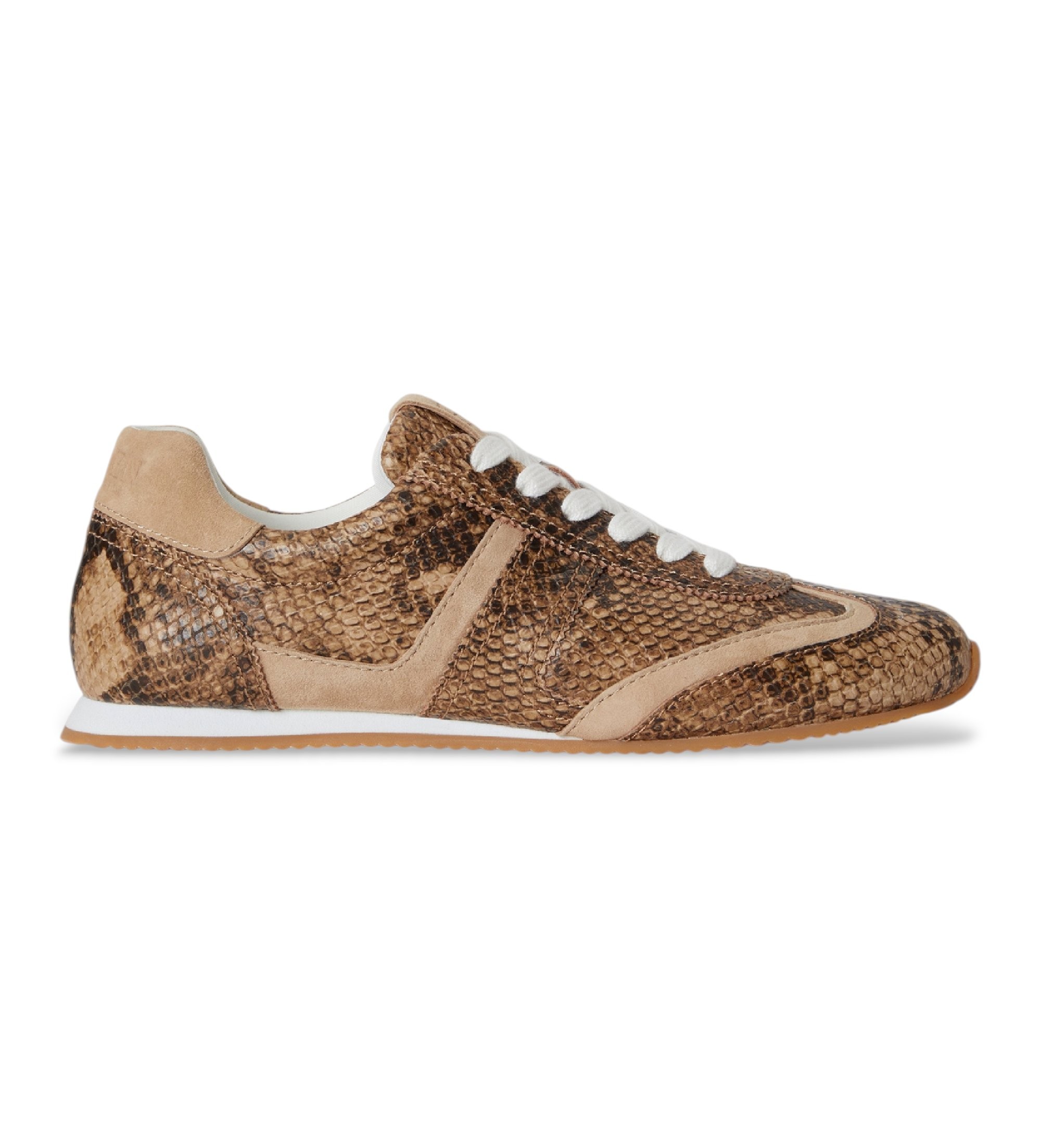 Lauren Ralph Lauren für Damen. 802P15838001 Dani Ledersneaker mit Python-Prägung (36), Braun, Beige, Wohnung, Schnürsenkel, Lässig