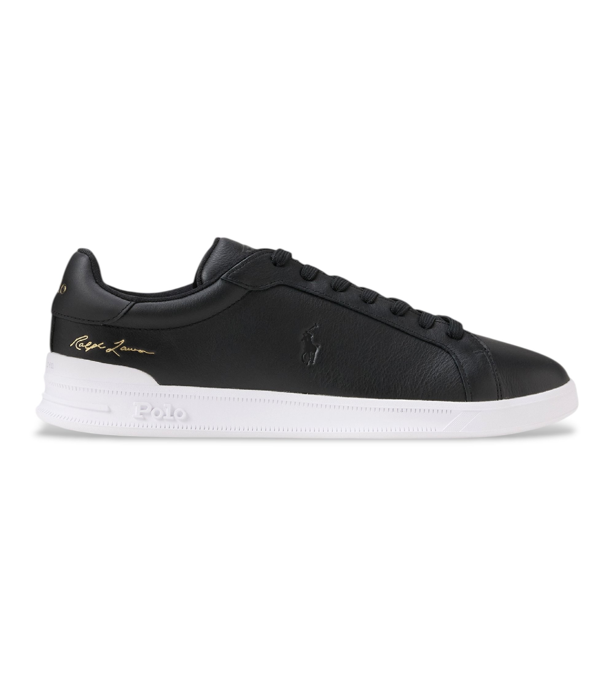 Polo Ralph Lauren für Herren. 809P13083002 Heritage Court II Schwarz Leder Turnschuhe (46), Wohnung, Schnürsenkel, Lässig