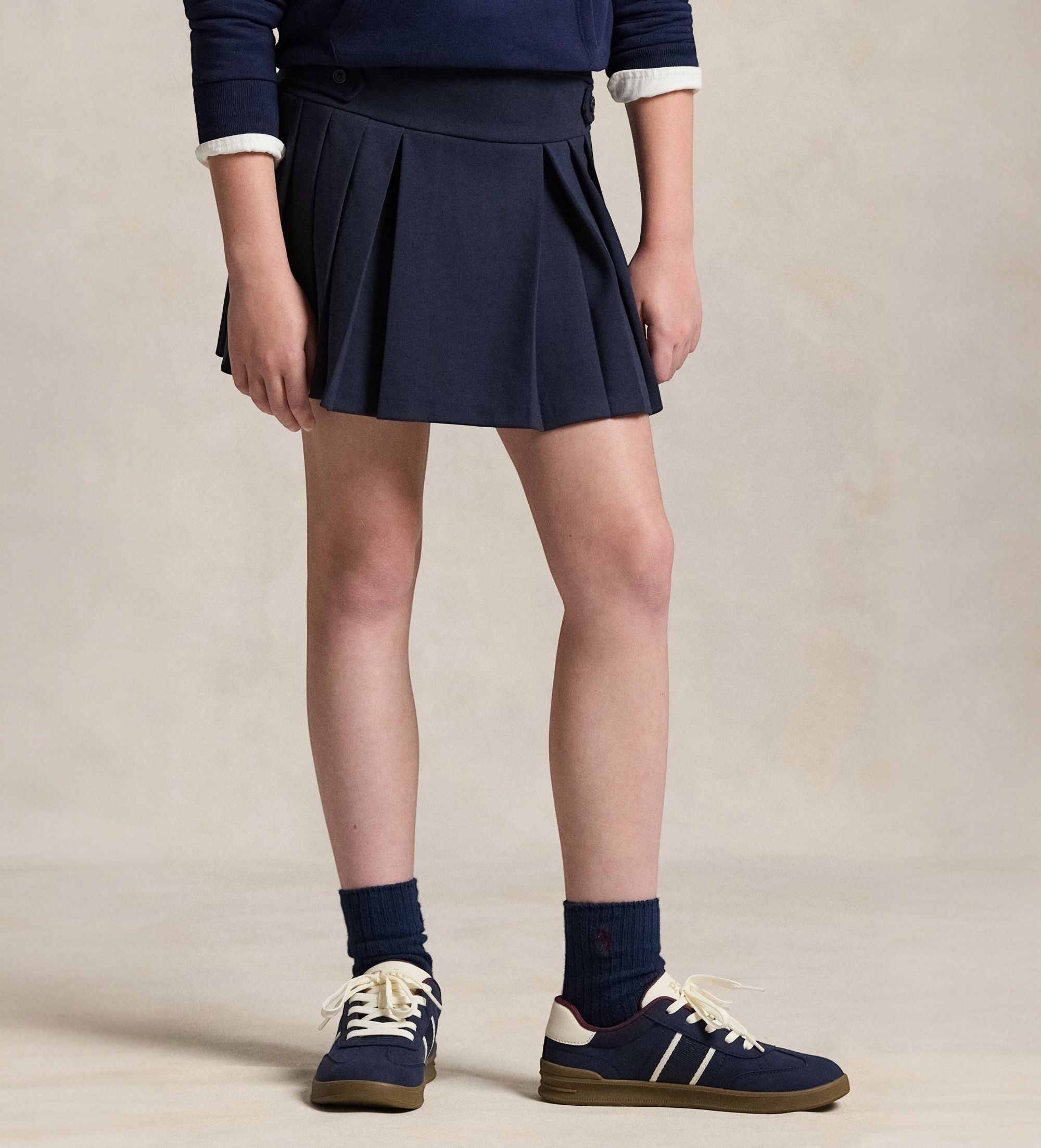 Polo Ralph Lauren für Mädchen. 313749584001 Marineblauer Ponte-Hosenrock mit Falten ((S) 7años= 130/134cm), Lässig, Polyester, Kinderbekleid
