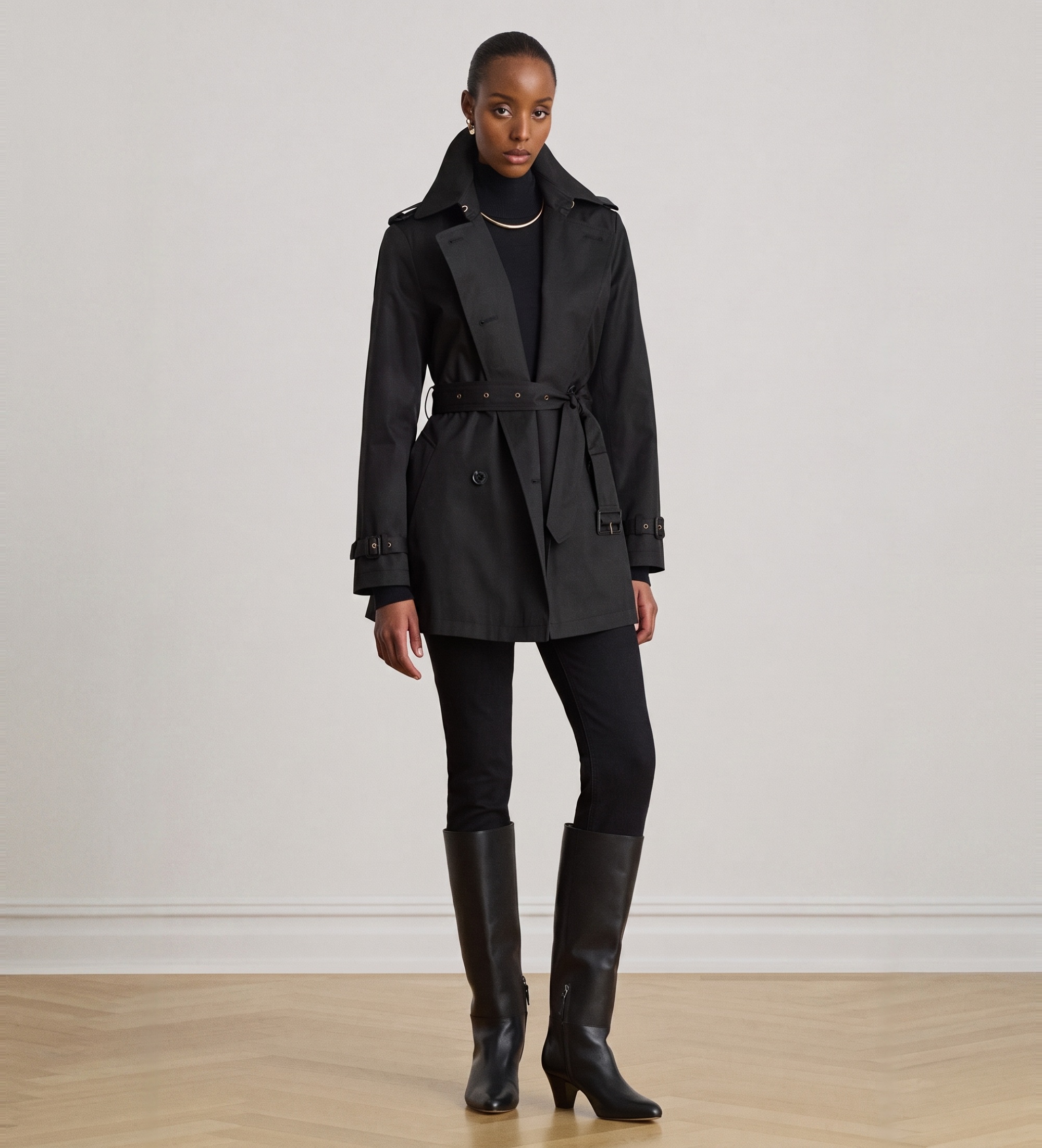 Lauren Ralph Lauren für Damen. 297967126001 Schwarzer Crossover-Trenchcoat aus Baumwollmischung (M), Lässig, Baumwolle, Klassisch