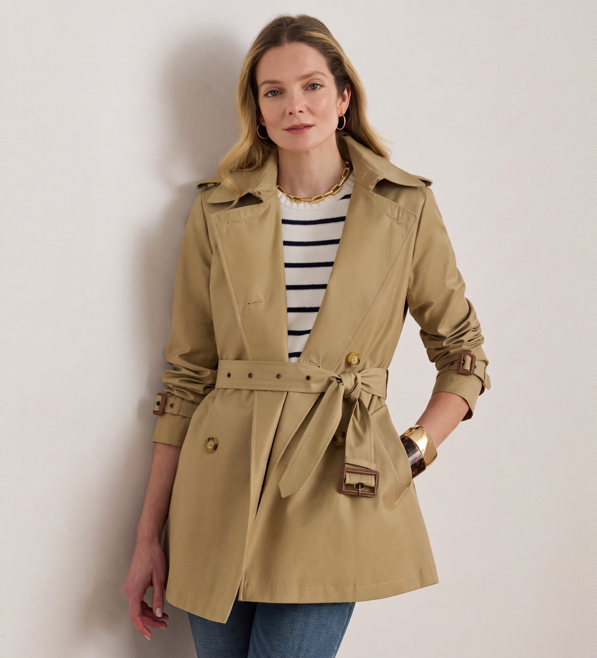 Lauren Ralph Lauren für Damen. 297967126002 Beigefarbener Crossover-Trenchcoat aus Baumwollmischung (S), Lässig, Baumwolle, Klassisch