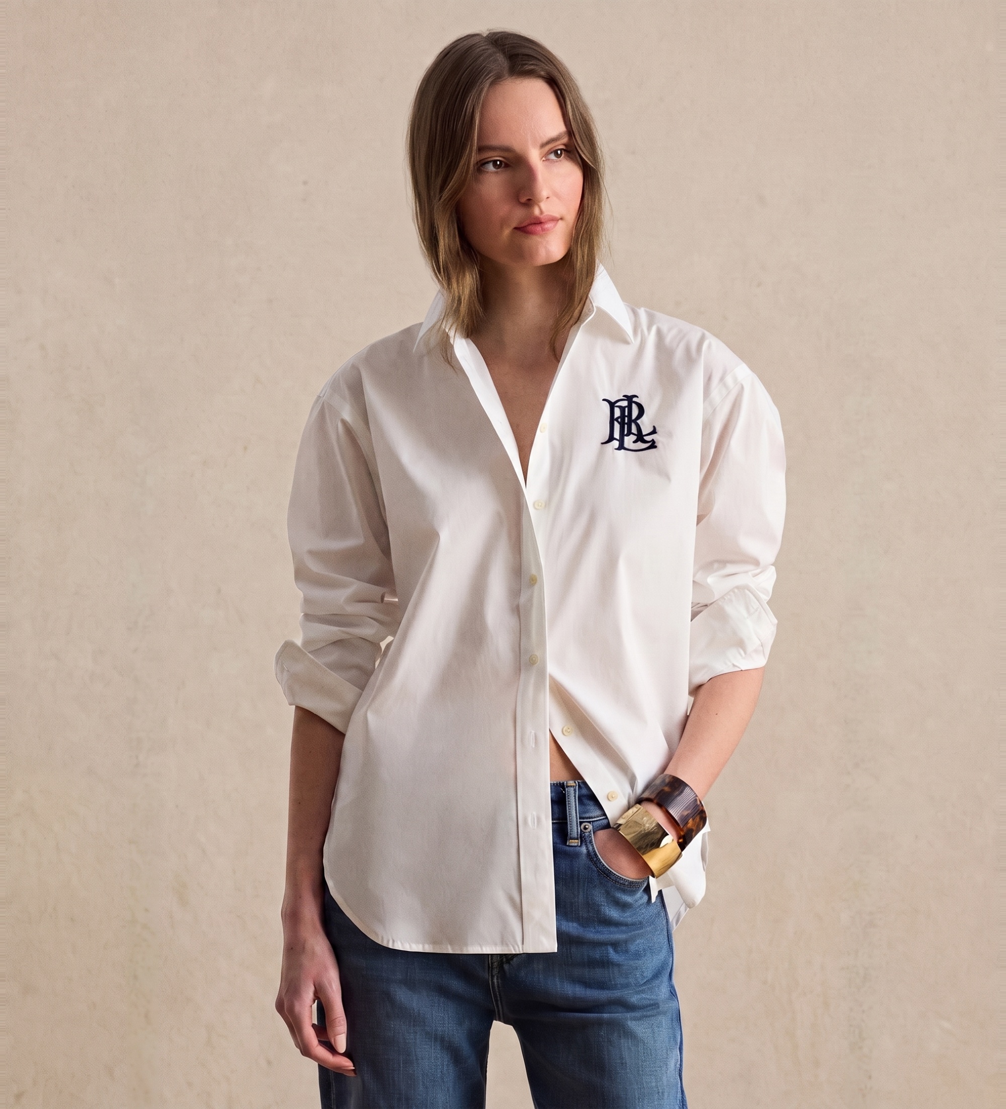 Lauren Ralph Lauren für Damen. 200932538001 Relaxed Fit Hemd aus Stretch-Baumwolle weiß (XL), Lässig, Langarm