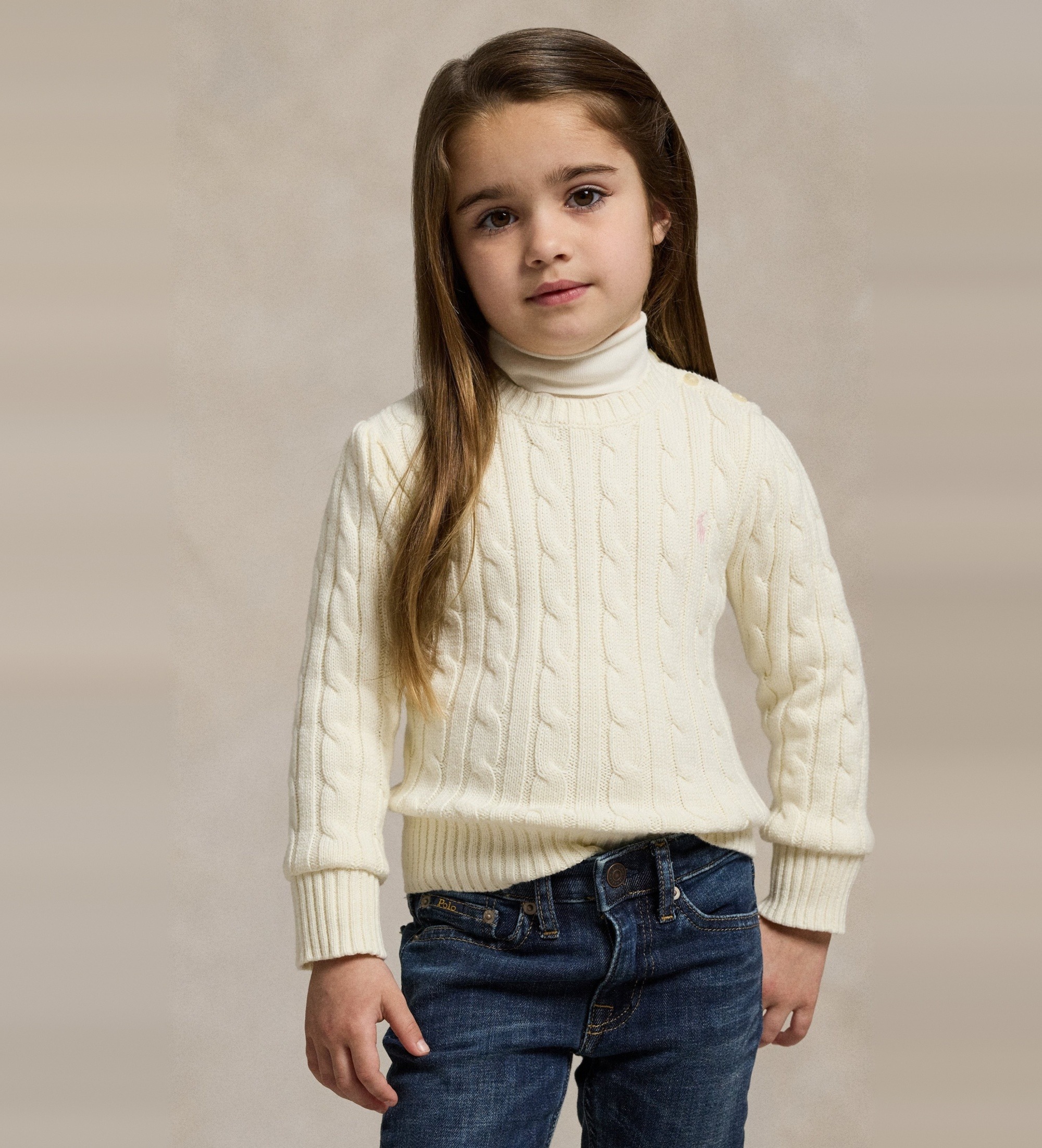 Polo Ralph Lauren für Mädchen. 312901316011 Beigefarbener Baumwolljersey in ecru gestrickter Baumwolljersey (6años= 117/123cm), Lässig, Baum